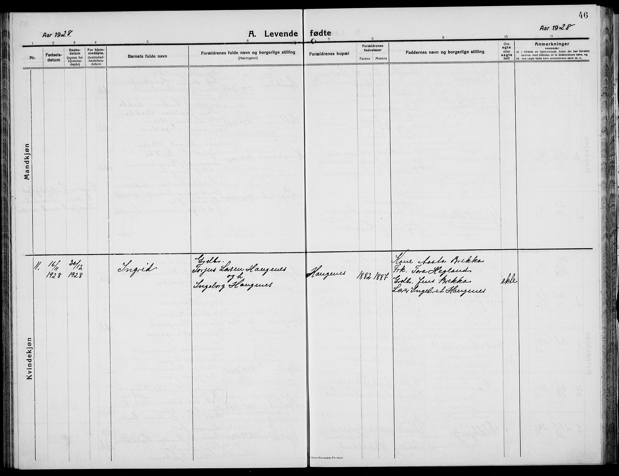 Austre Moland sokneprestkontor, AV/SAK-1111-0001/F/Fb/Fba/L0005: Klokkerbok nr. B 4b, 1914-1935, s. 46