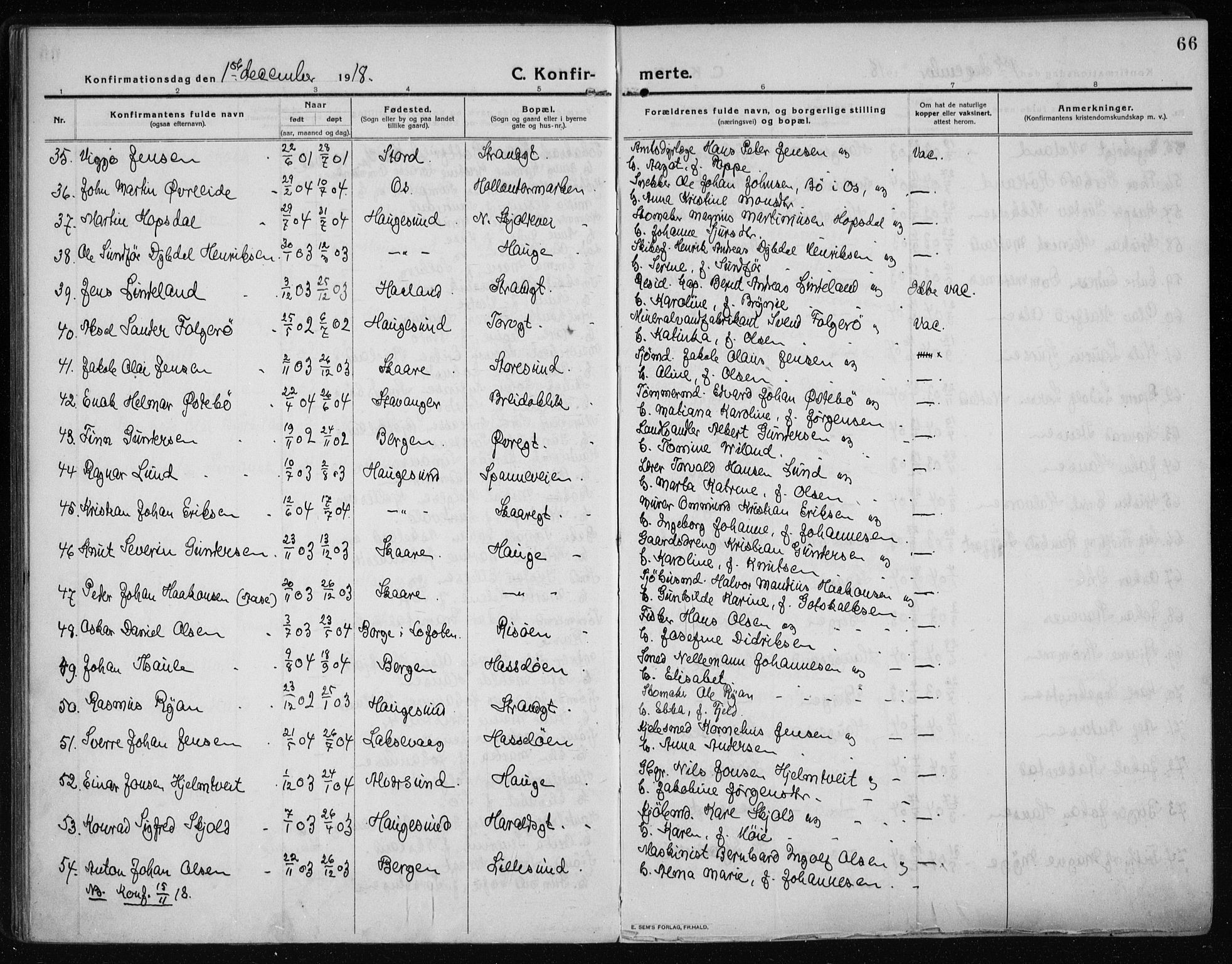Haugesund sokneprestkontor, AV/SAST-A -101863/H/Ha/Haa/L0009: Ministerialbok nr. A 9, 1914-1929, s. 66