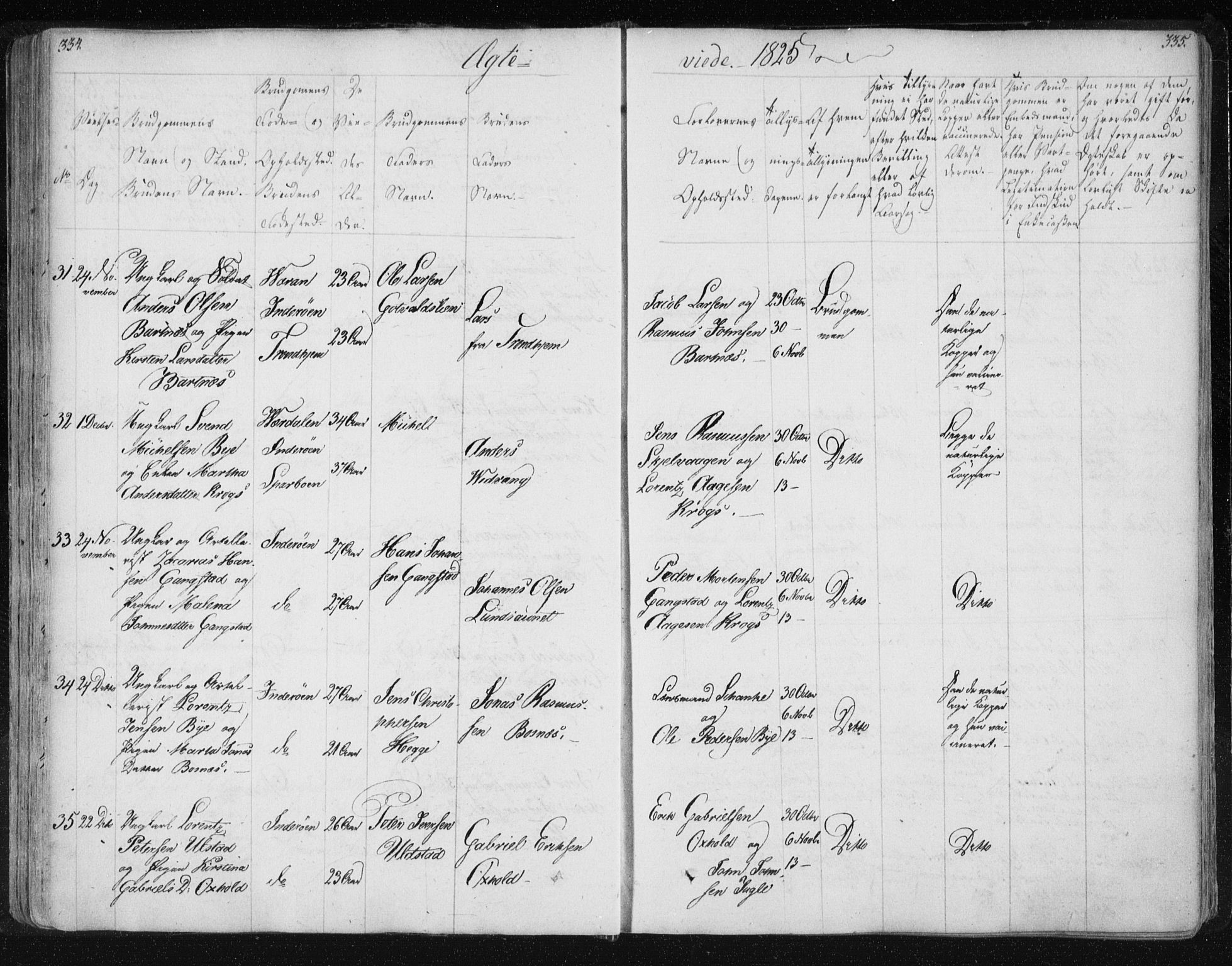Ministerialprotokoller, klokkerbøker og fødselsregistre - Nord-Trøndelag, AV/SAT-A-1458/730/L0276: Ministerialbok nr. 730A05, 1822-1830, s. 334-335