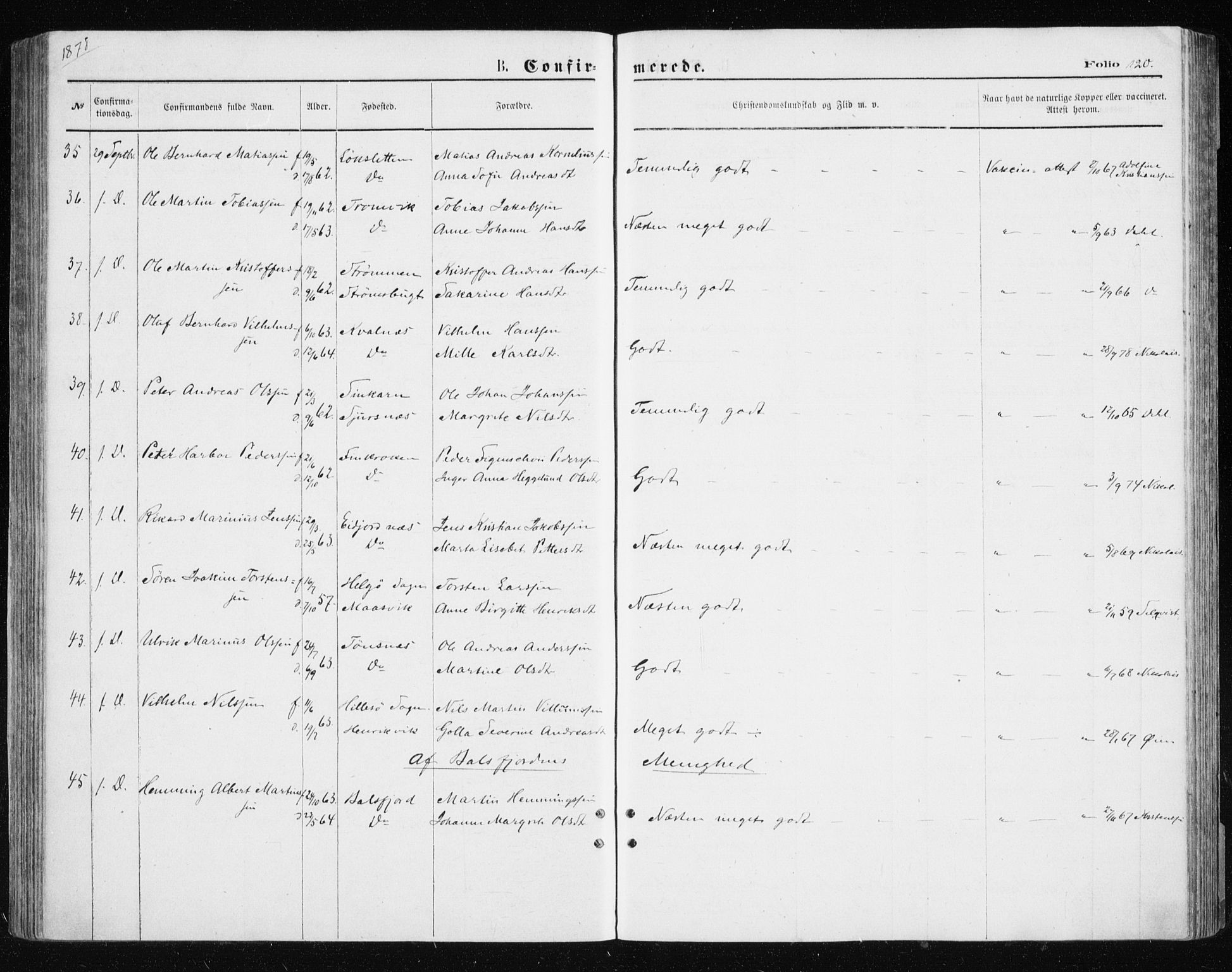 Tromsøysund sokneprestkontor, AV/SATØ-S-1304/G/Ga/L0003kirke: Ministerialbok nr. 3, 1875-1880, s. 120