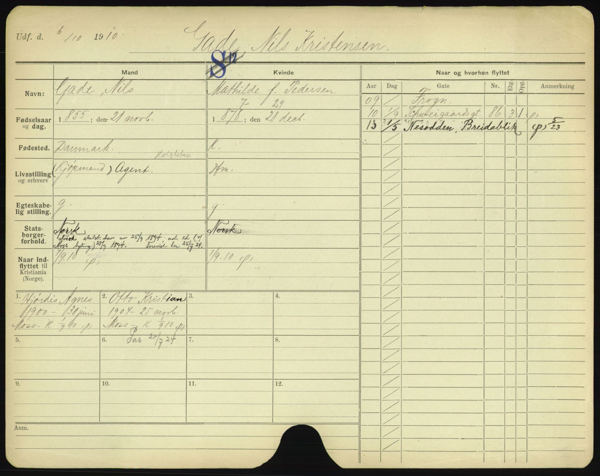 Oslo folkeregister, Registerkort, SAO/A-11715/F/Fa/Fac/L0003: Menn, 1906-1914, s. 400a