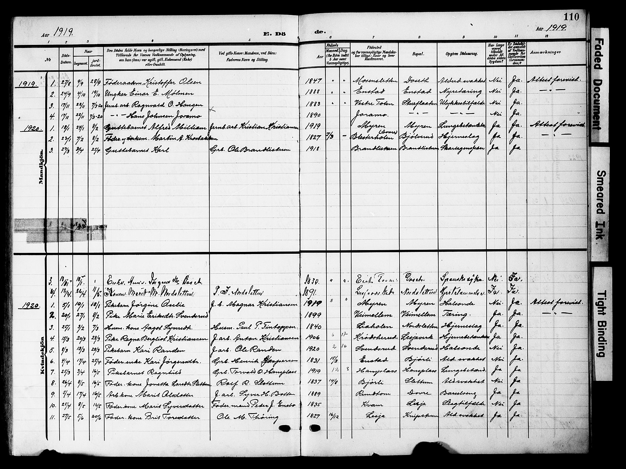 Lesja prestekontor, AV/SAH-PREST-068/H/Ha/Hab/L0008: Klokkerbok nr. 8, 1905-1931, s. 110