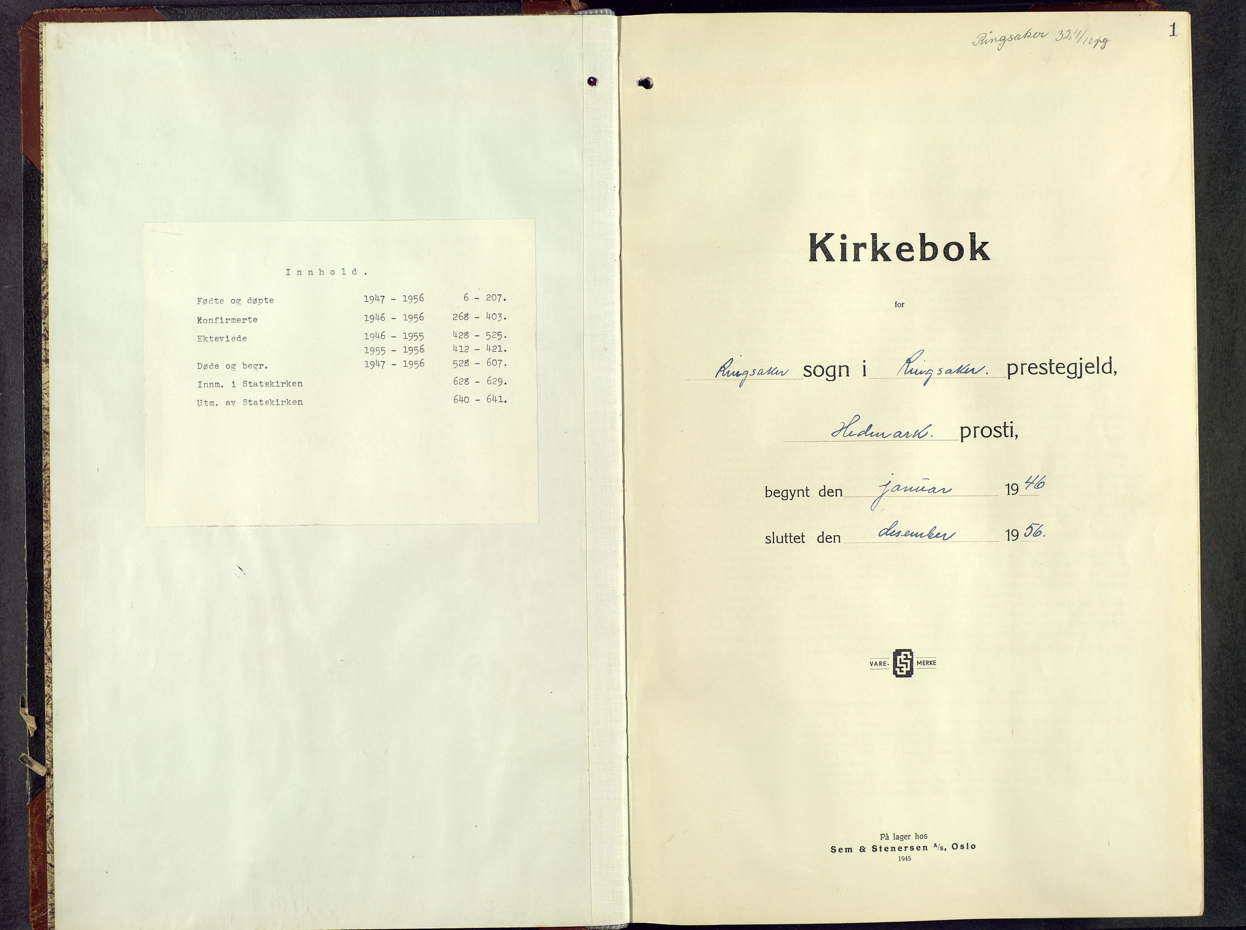 Ringsaker prestekontor, AV/SAH-PREST-014/L/La/L0021: Klokkerbok nr. 21, 1947-1956, s. 1