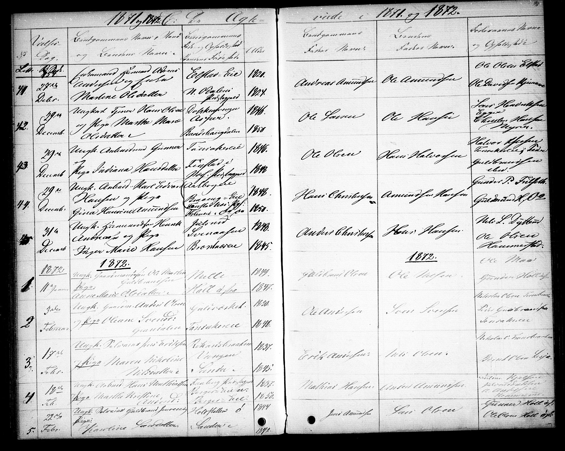 Eidsvoll prestekontor Kirkebøker, AV/SAO-A-10888/G/Ga/L0003: Klokkerbok nr. I 3, 1871-1877, s. 190
