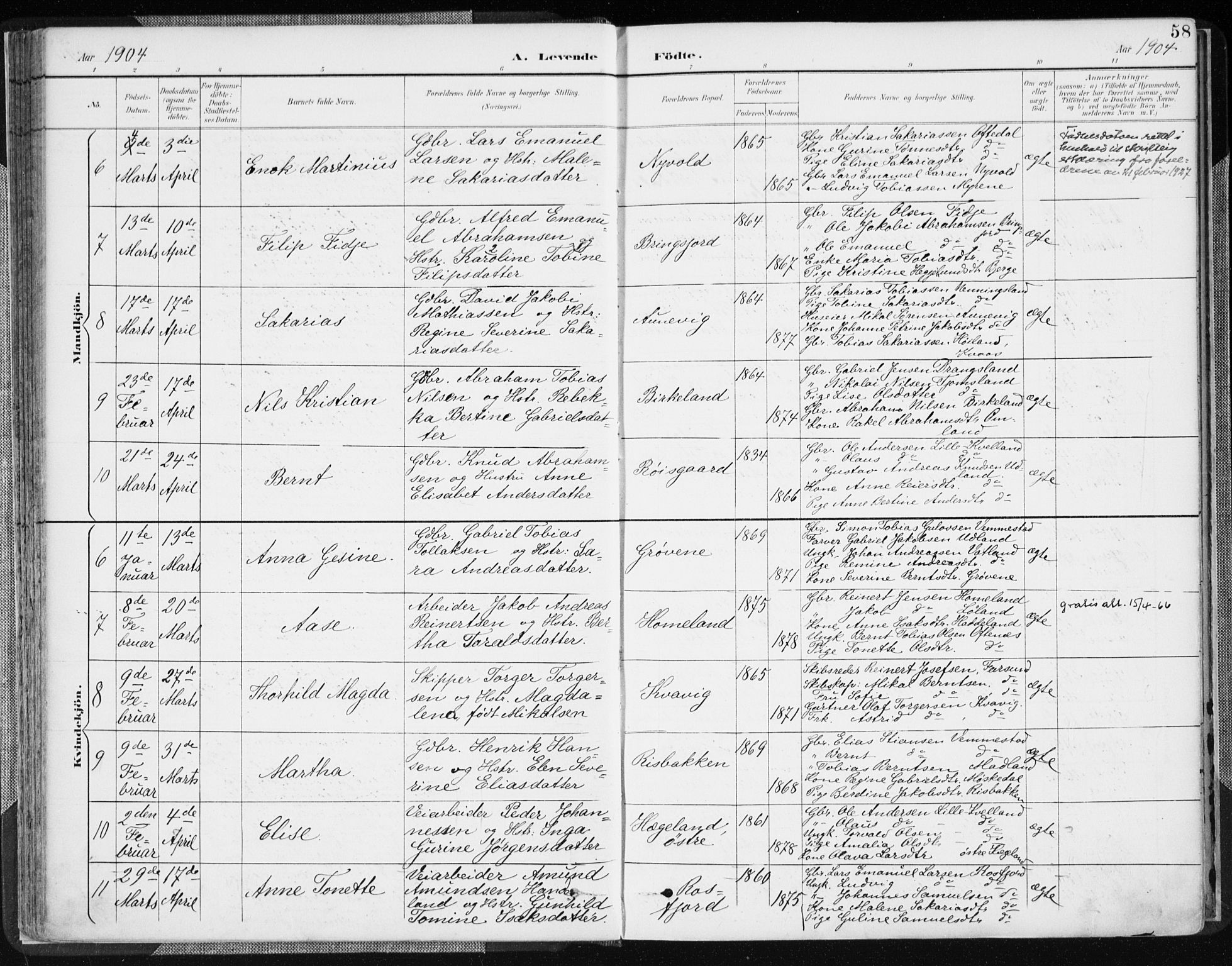 Lyngdal sokneprestkontor, AV/SAK-1111-0029/F/Fa/Fac/L0012: Ministerialbok nr. A 12, 1894-1918, s. 58