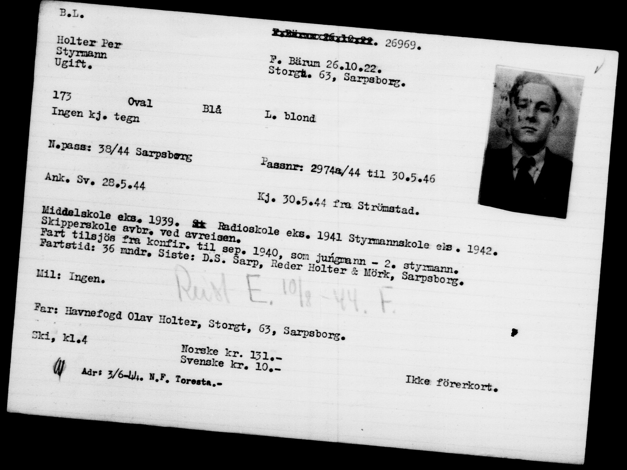 Utenriksstasjonene, Legasjonen i Stockholm, Flyktningkontoret, AV/RA-S-6753/V/Va/L0011: Kjesäterkartoteket, flyktninger med registreringsnr. 25300-28349, 1940-1945, s. 1755