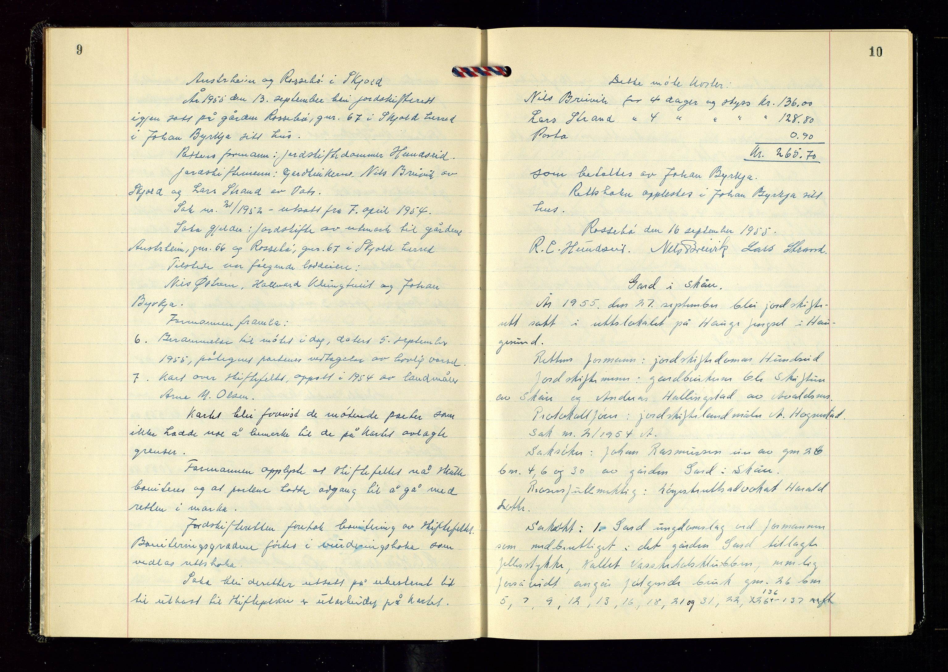 Nord-Rogaland jordskifterett, AV/SAST-A-102427/Oaa/L0006: Jordskifterettsbok nr. 27. Karmsund, 1955-1958, s. 9-10