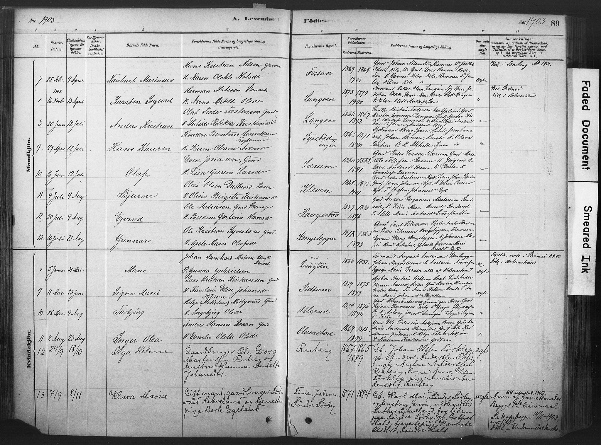 Våle kirkebøker, AV/SAKO-A-334/F/Fa/L0011: Ministerialbok nr. I 11, 1878-1906, s. 89
