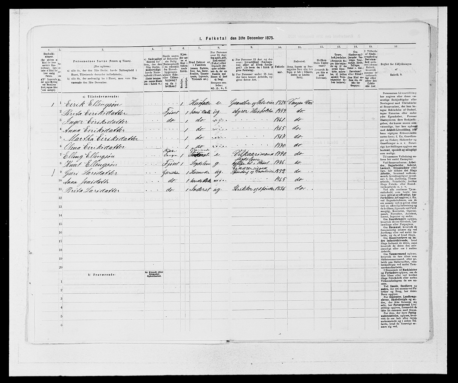 SAB, Folketelling 1875 for 1235P Voss prestegjeld, 1875, s. 806