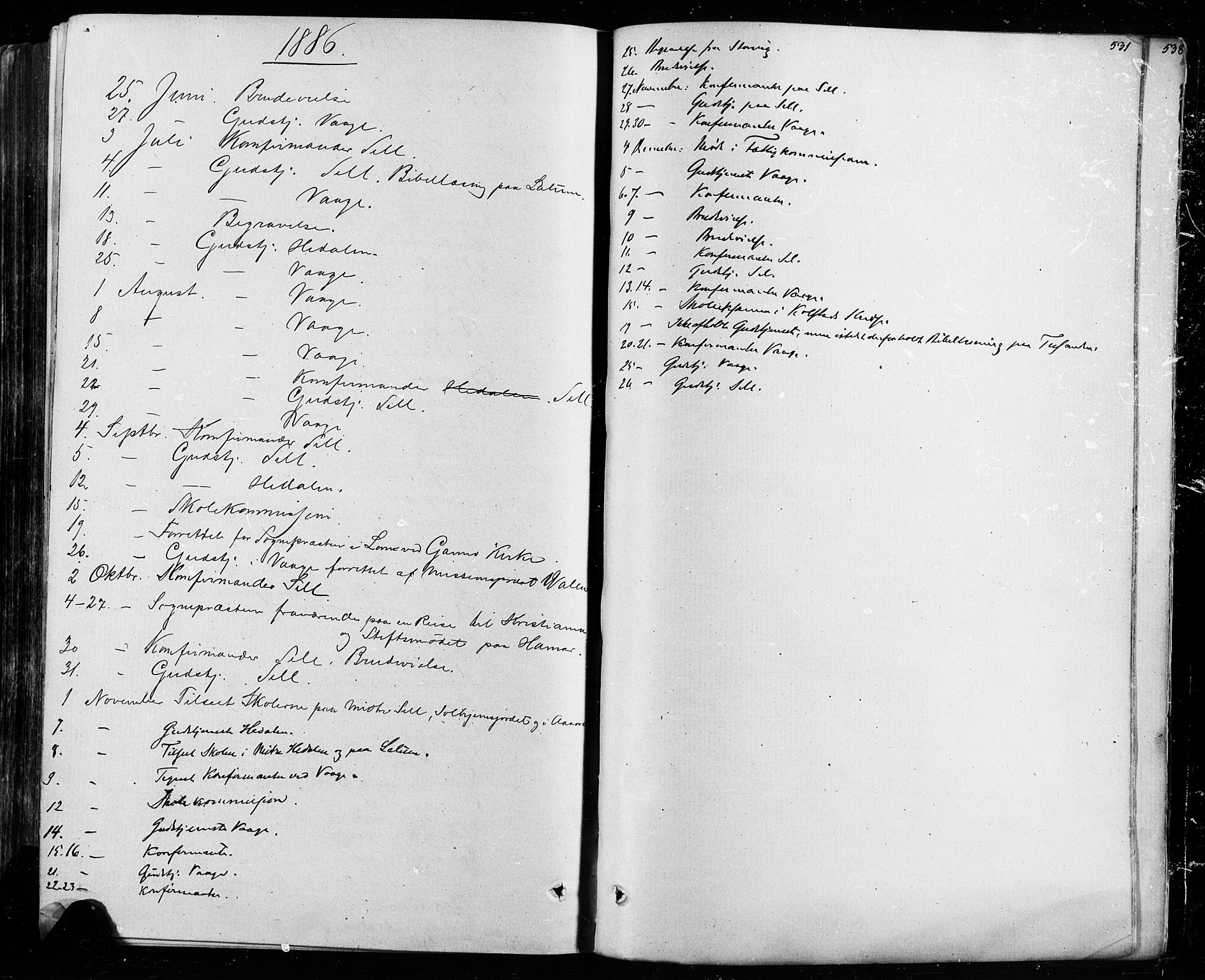 Vågå prestekontor, AV/SAH-PREST-076/H/Ha/Haa/L0007: Ministerialbok nr. 7 /1, 1872-1886, s. 531