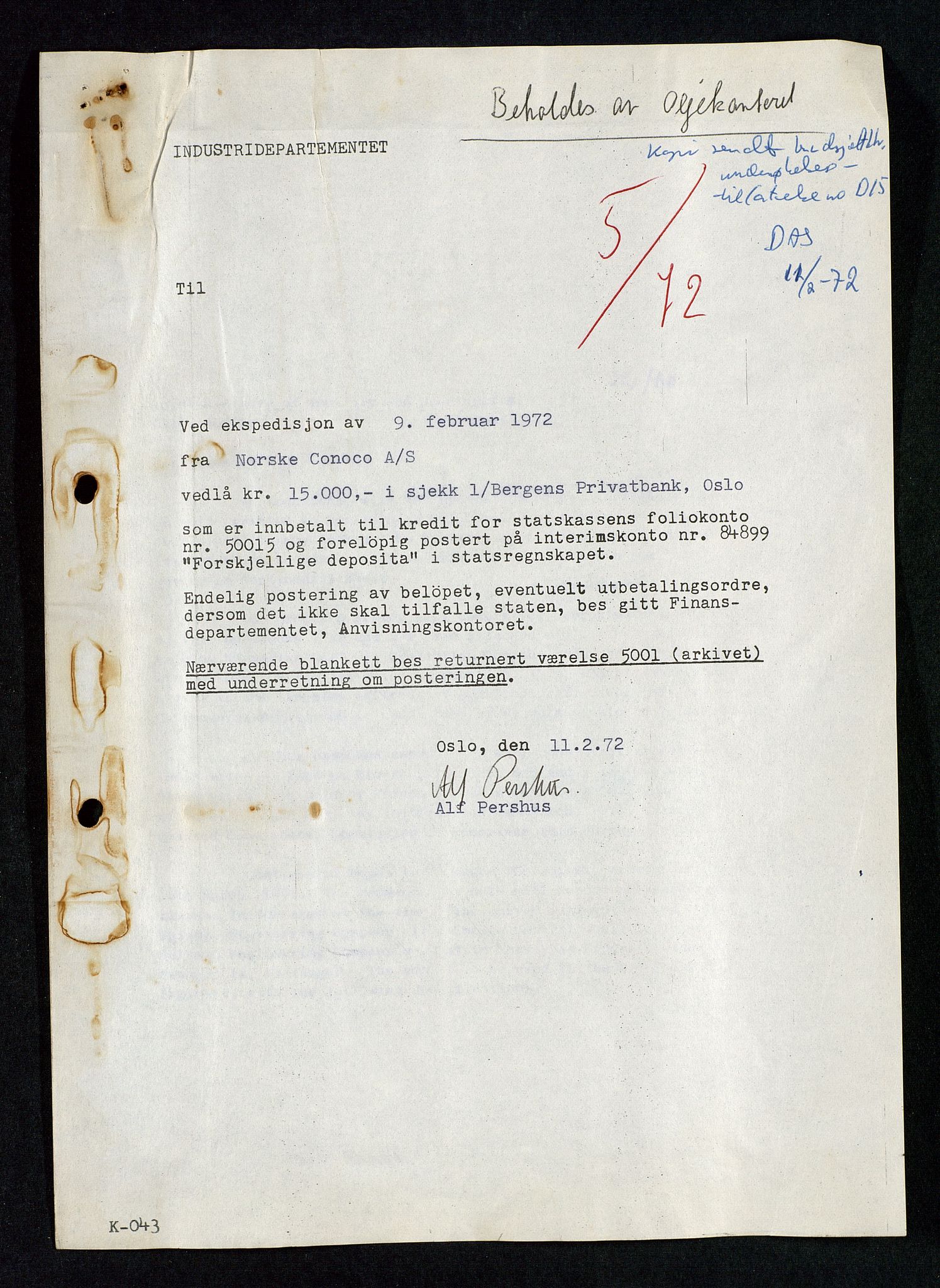 Industridepartementet, Oljekontoret, SAST/A-101348/Da/L0002: Arkivnøkkel 711 Undersøkelses- og utvinningstillatelser, 1964-1974, s. 325
