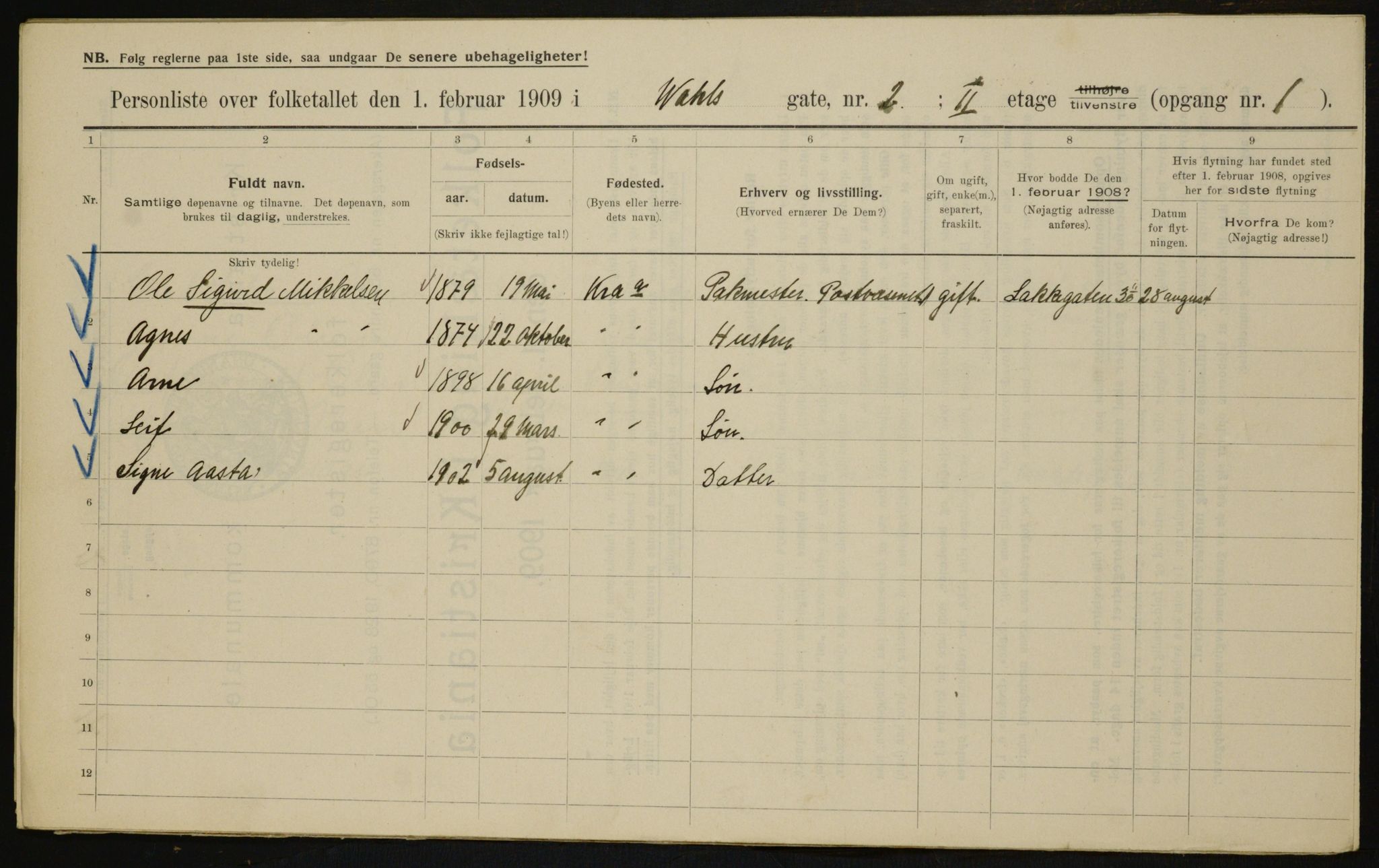 OBA, Kommunal folketelling 1.2.1909 for Kristiania kjøpstad, 1909, s. 110223