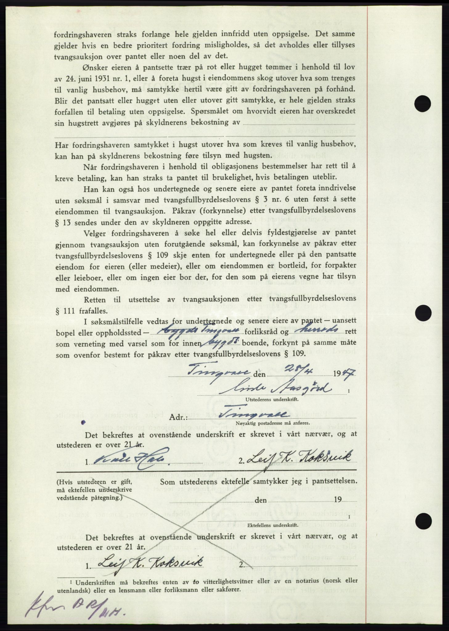 Nordmøre sorenskriveri, AV/SAT-A-4132/1/2/2Ca: Pantebok nr. B96, 1947-1947, Dagboknr: 1015/1947