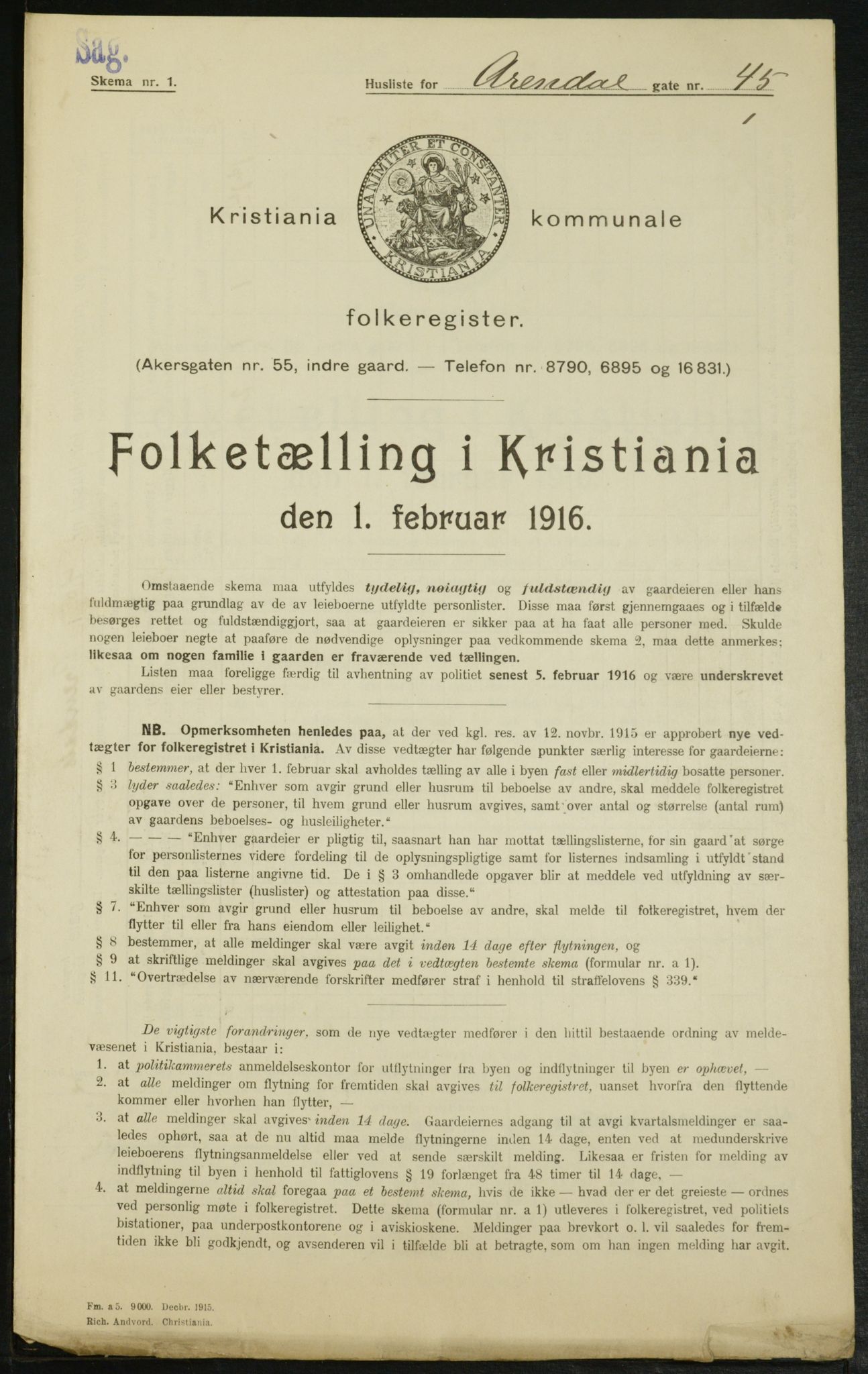 OBA, Kommunal folketelling 1.2.1916 for Kristiania, 1916, s. 2237