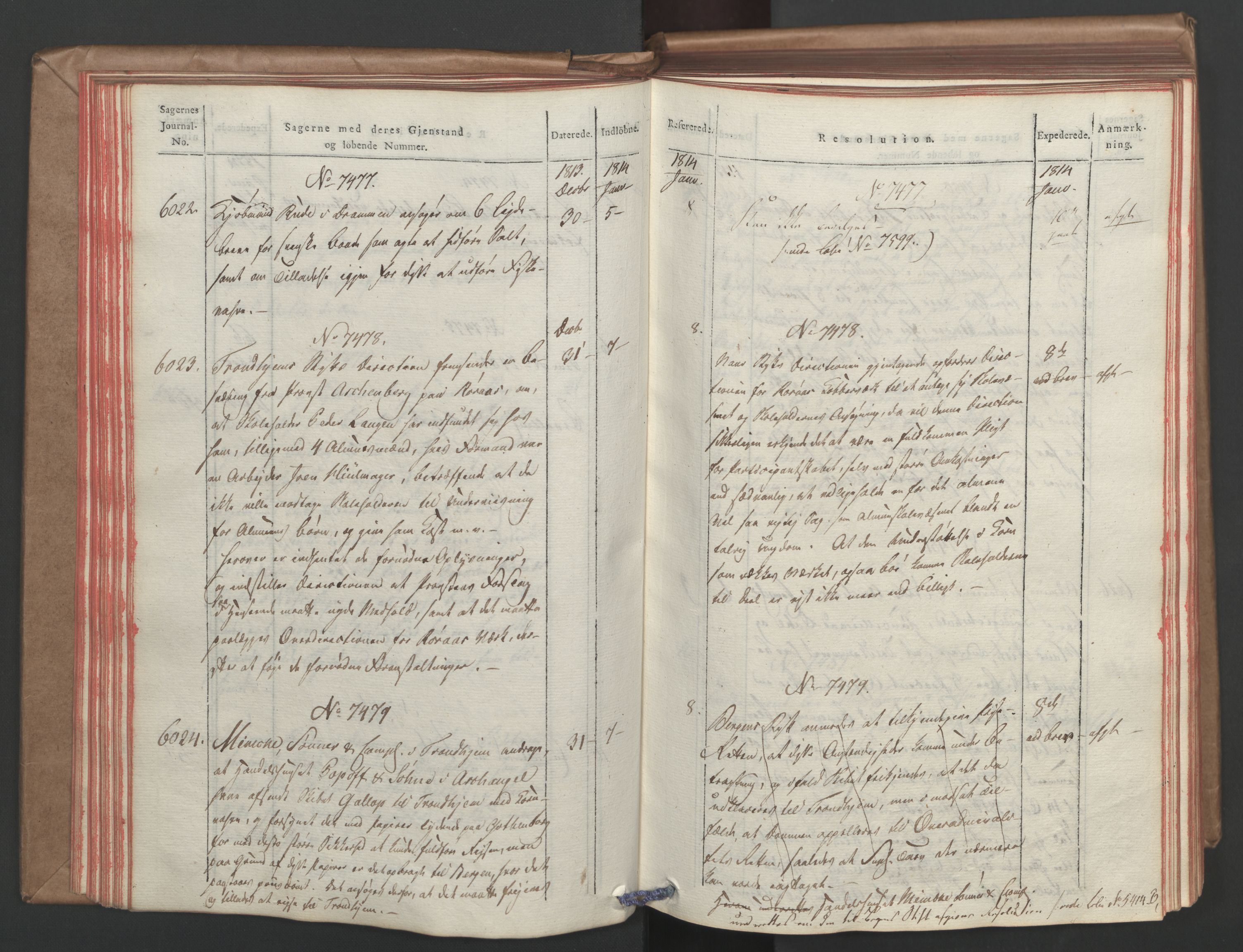 Stattholderembetet 1810-1814, 1. kontor (Kontor A), AV/RA-EA-2872/Ab/L0008: Referatprotokoll,  j.nr. 5846-6405,  l.nr. 7275-7924, 1813-1814, s. 57