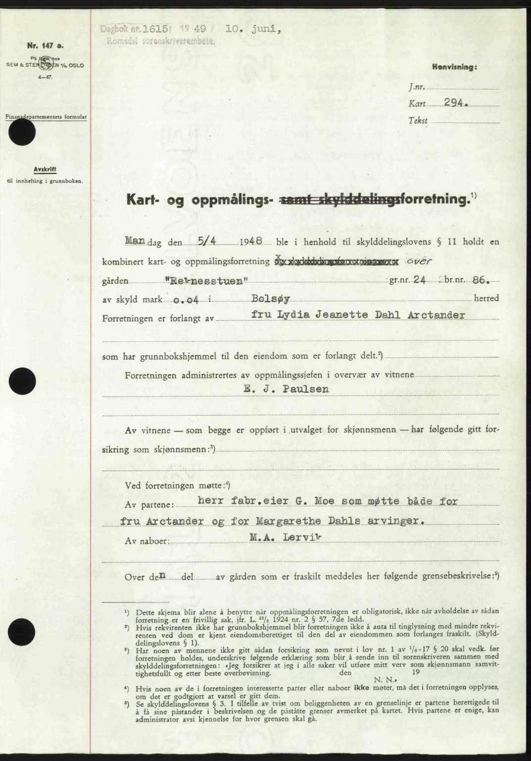 Romsdal sorenskriveri, AV/SAT-A-4149/1/2/2C: Pantebok nr. A30, 1949-1949, Dagboknr: 1615/1949