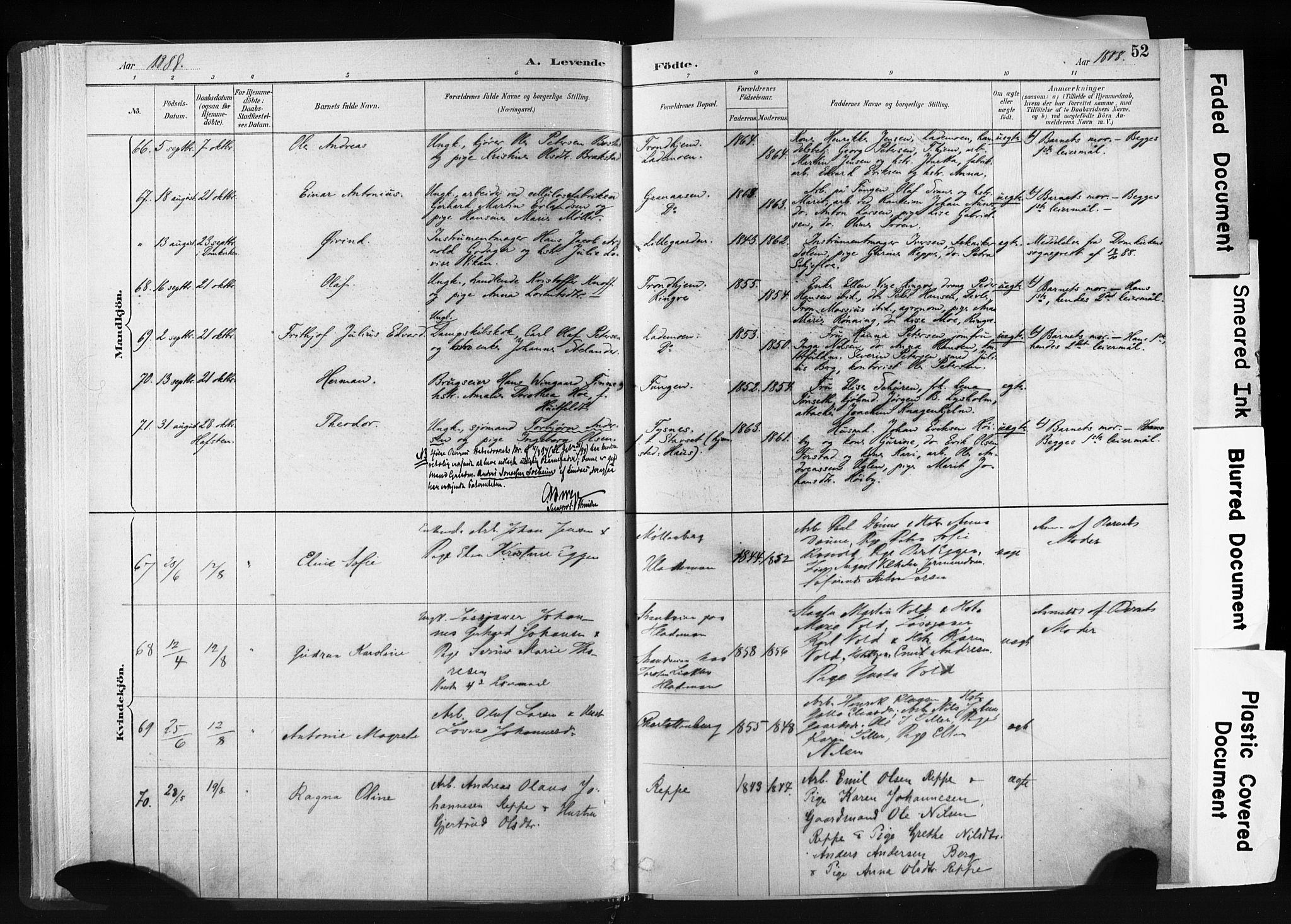 Ministerialprotokoller, klokkerbøker og fødselsregistre - Sør-Trøndelag, AV/SAT-A-1456/606/L0300: Ministerialbok nr. 606A15, 1886-1893, s. 52