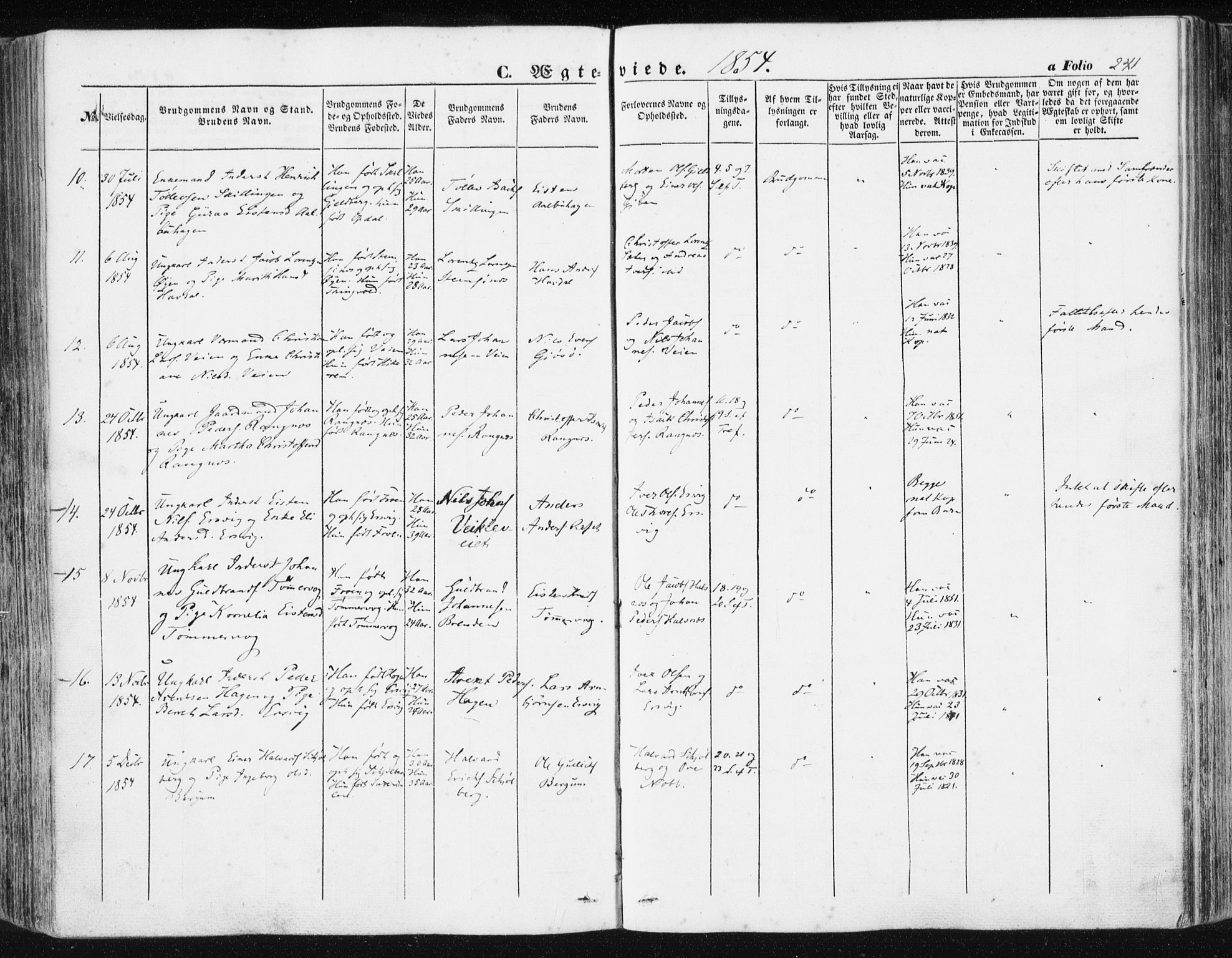 Ministerialprotokoller, klokkerbøker og fødselsregistre - Møre og Romsdal, AV/SAT-A-1454/581/L0937: Ministerialbok nr. 581A05, 1853-1872, s. 241