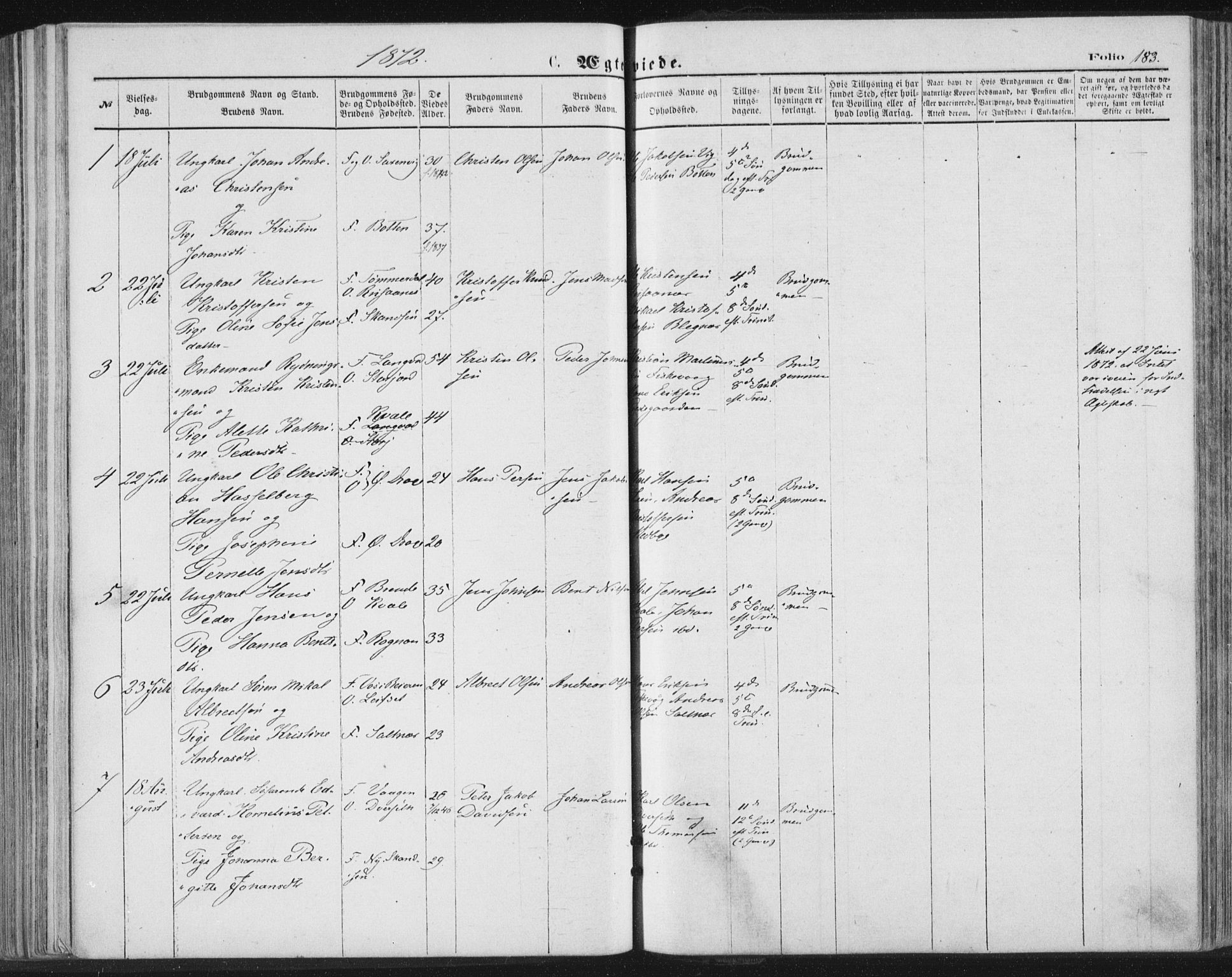 Ministerialprotokoller, klokkerbøker og fødselsregistre - Nordland, AV/SAT-A-1459/847/L0668: Ministerialbok nr. 847A08, 1872-1886, s. 183