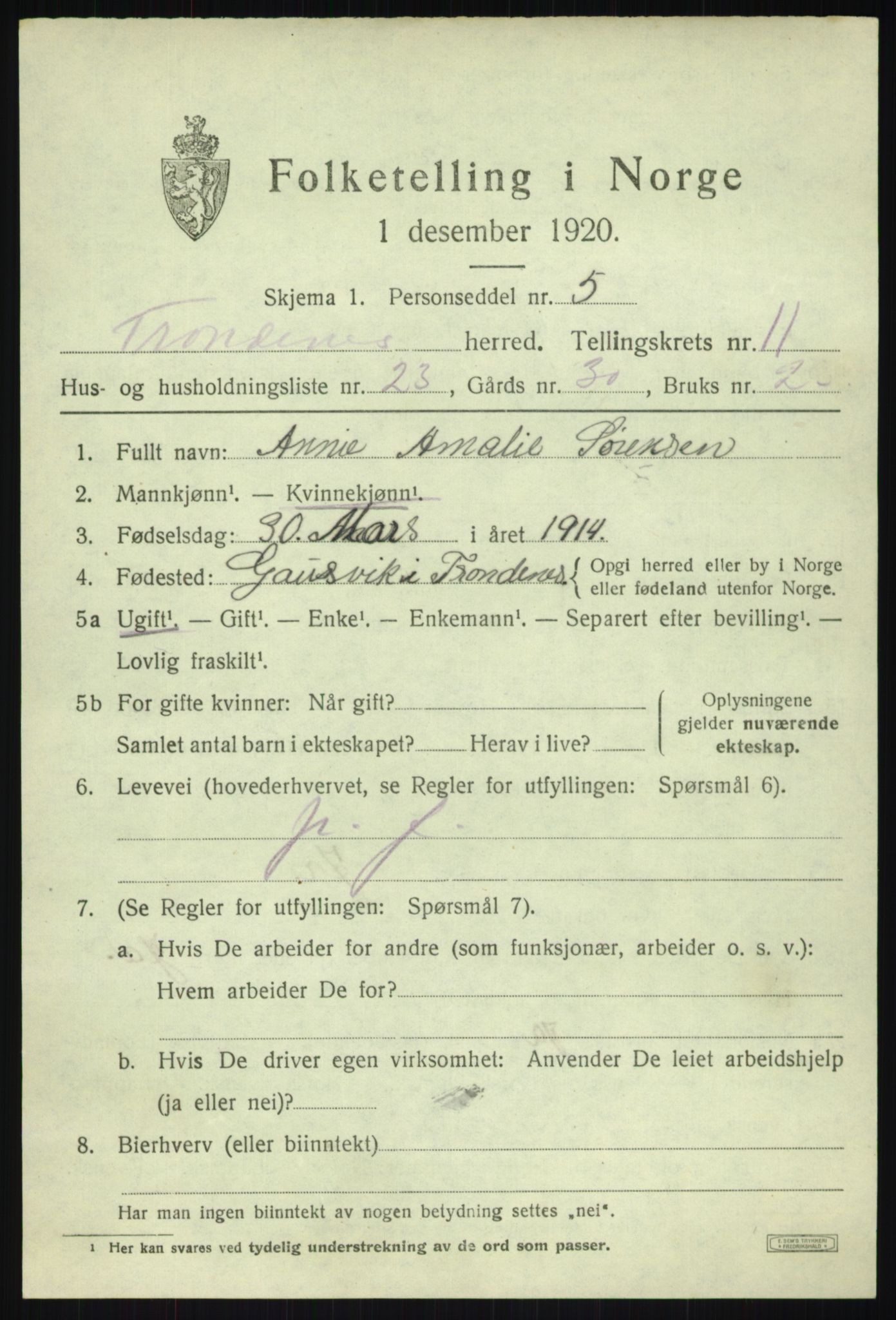 SATØ, Folketelling 1920 for 1914 Trondenes herred, 1920, s. 8595