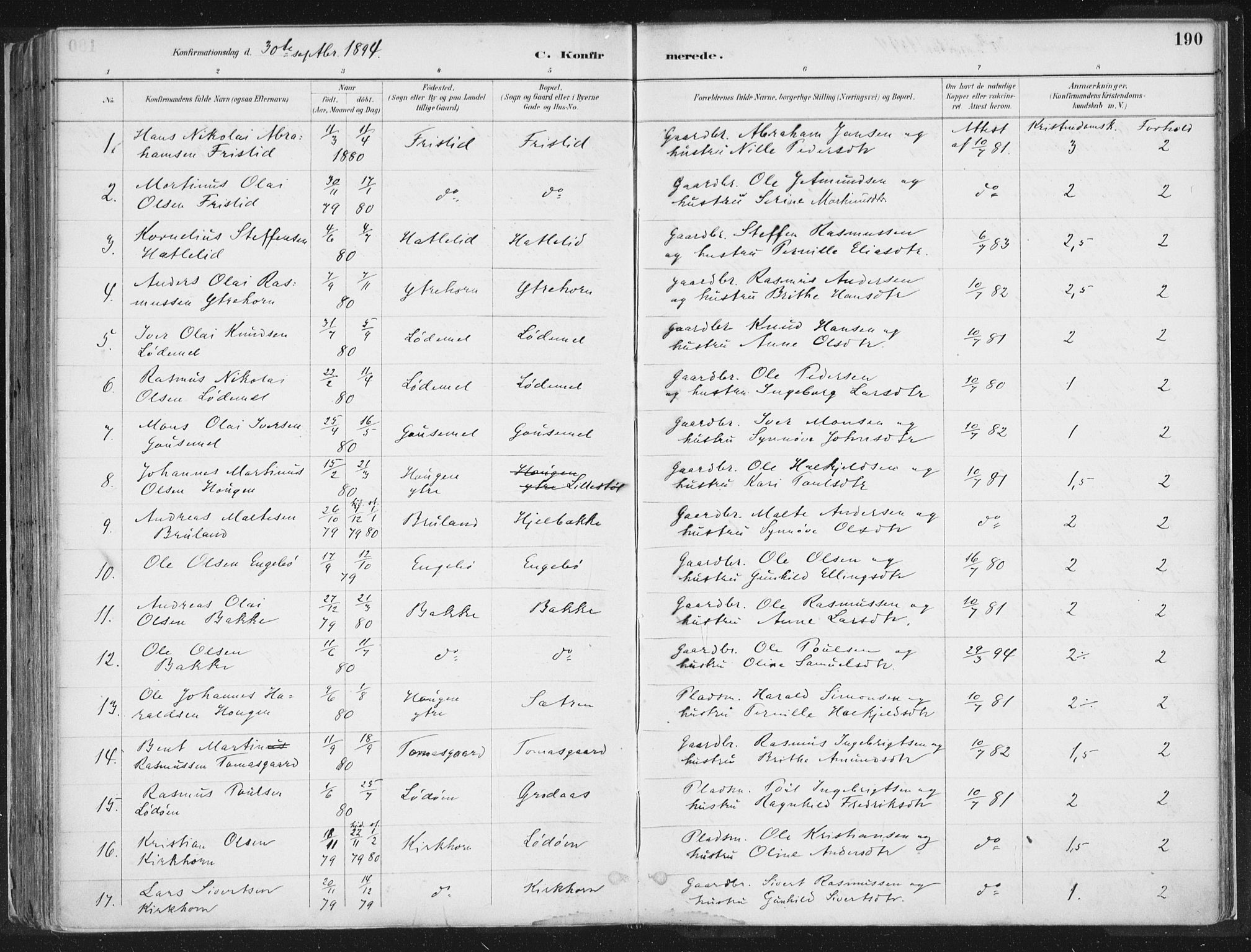Hornindal sokneprestembete, AV/SAB-A-82401/H/Haa/Haaa/L0003/0001: Ministerialbok nr. A 3A, 1887-1917, s. 190