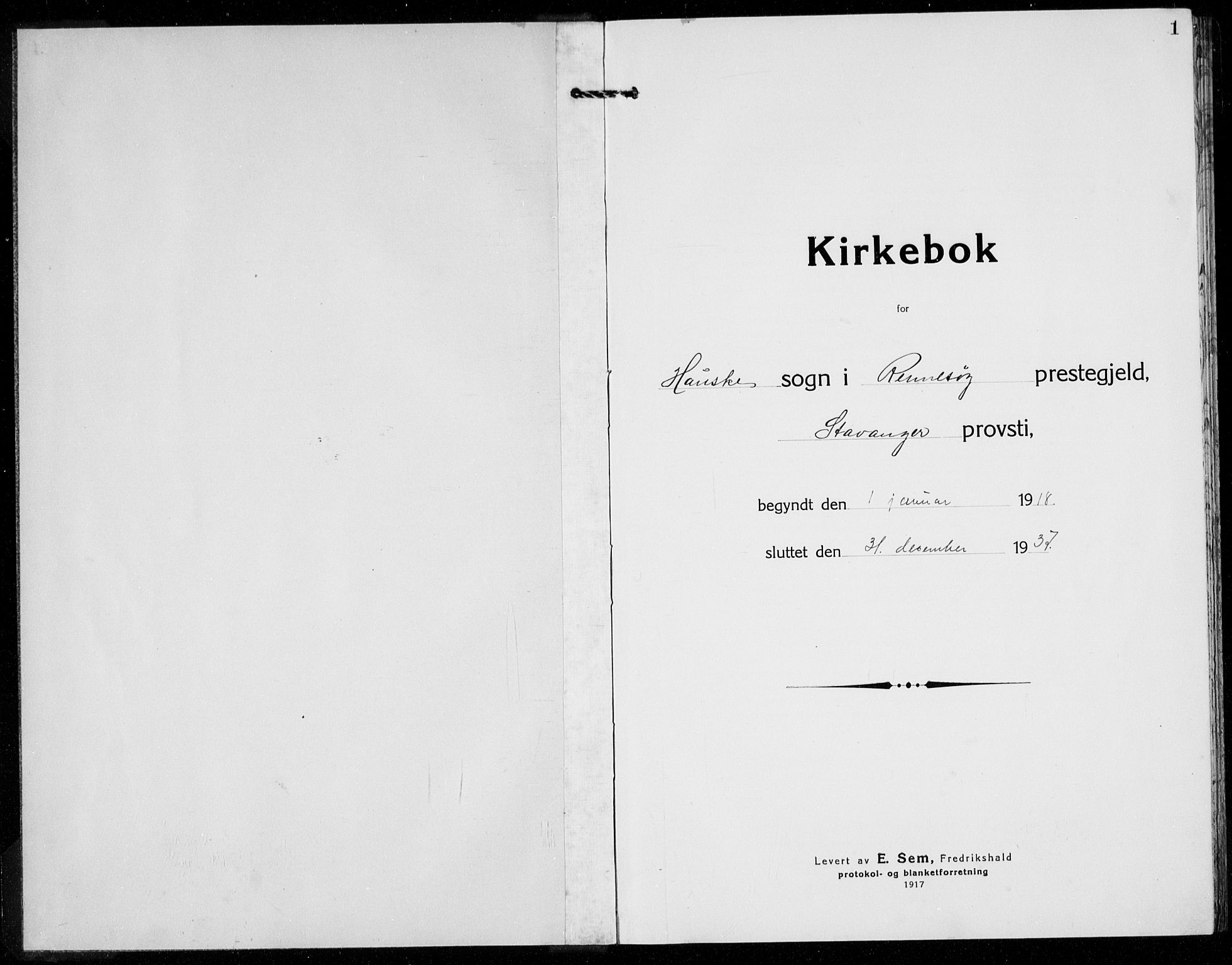 Rennesøy sokneprestkontor, SAST/A -101827/H/Ha/Hab/L0014: Klokkerbok nr. B 13, 1918-1937, s. 1