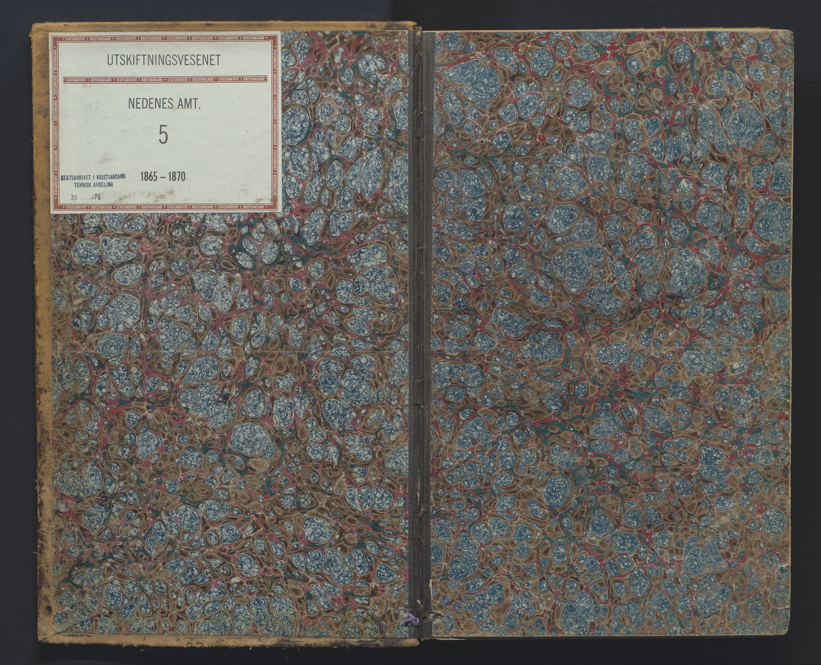 Utskiftningsformannen i Nedenes amt, AV/SAK-1541-0002/F/Fa/Faa/L0005: Utskiftningsprotokoll med gårdsregister, Nedenes amt nr 5, 1865-1870