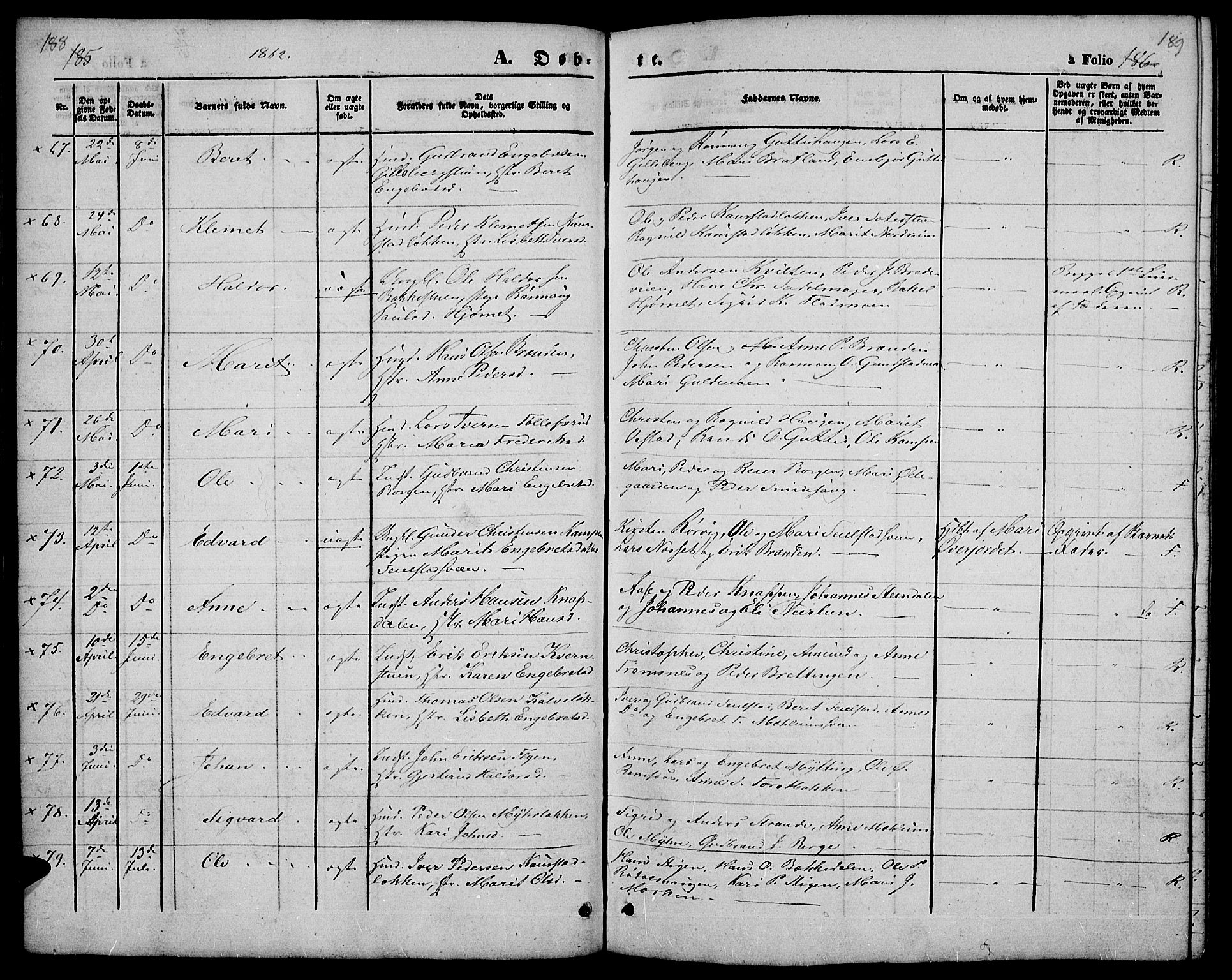 Ringebu prestekontor, AV/SAH-PREST-082/H/Ha/Hab/L0003: Klokkerbok nr. 3, 1854-1866, s. 188-189