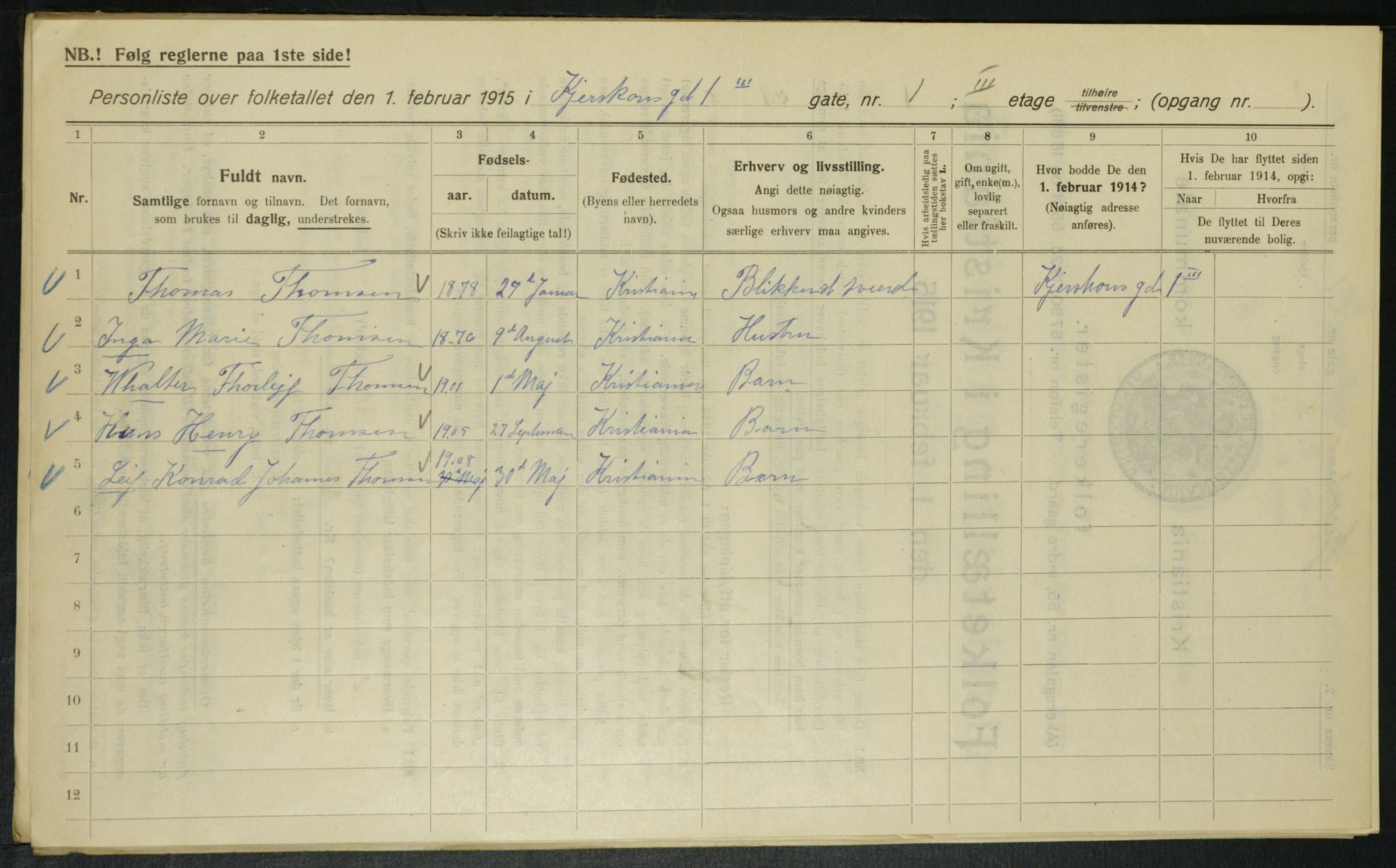 OBA, Kommunal folketelling 1.2.1915 for Kristiania, 1915, s. 48923