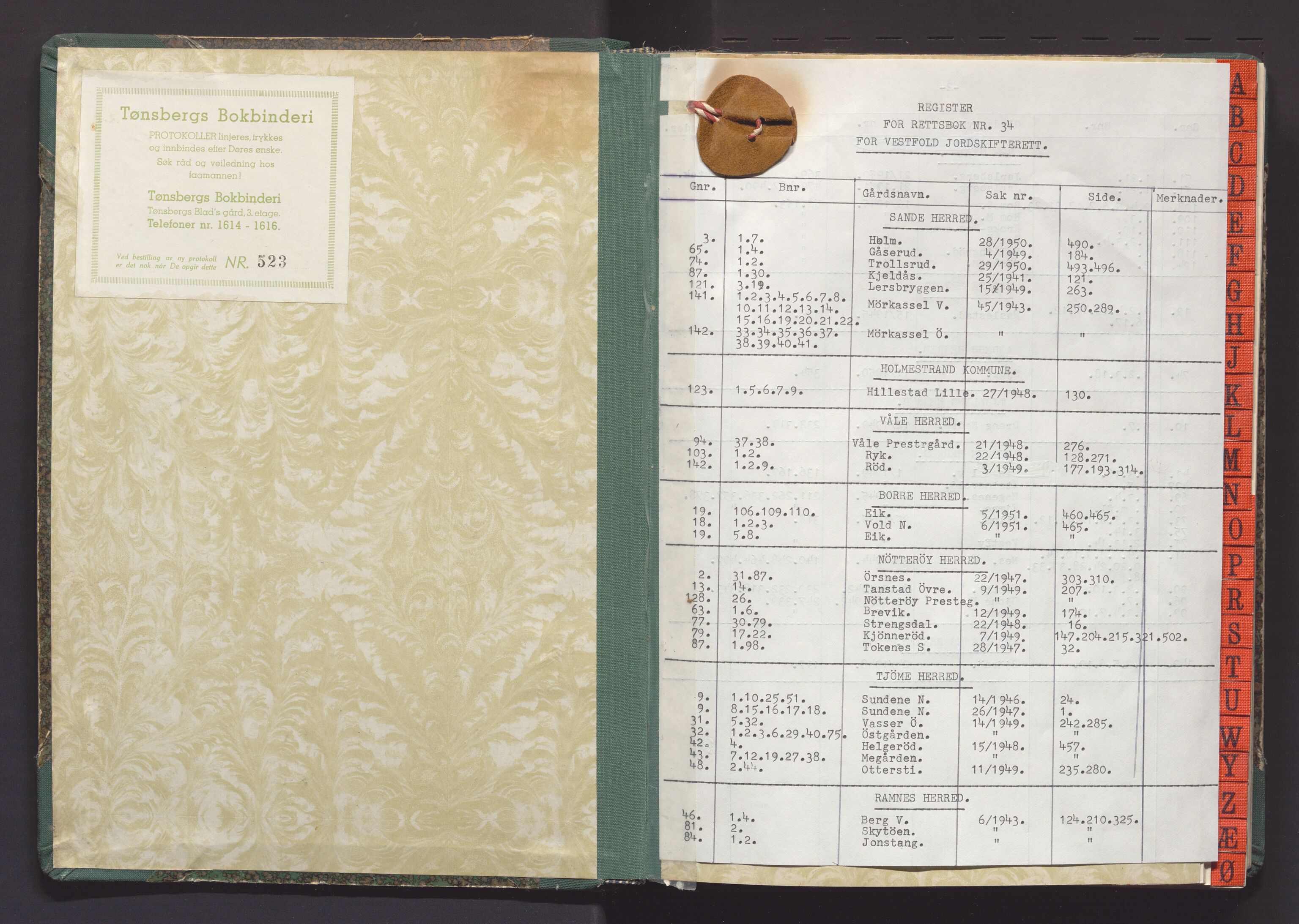 Utskiftningsvesenet i Vestfold, AV/SAKO-A-797/F/Fa/L0034: Rettsbok (forhandlingsprotokoll), 1948-1951