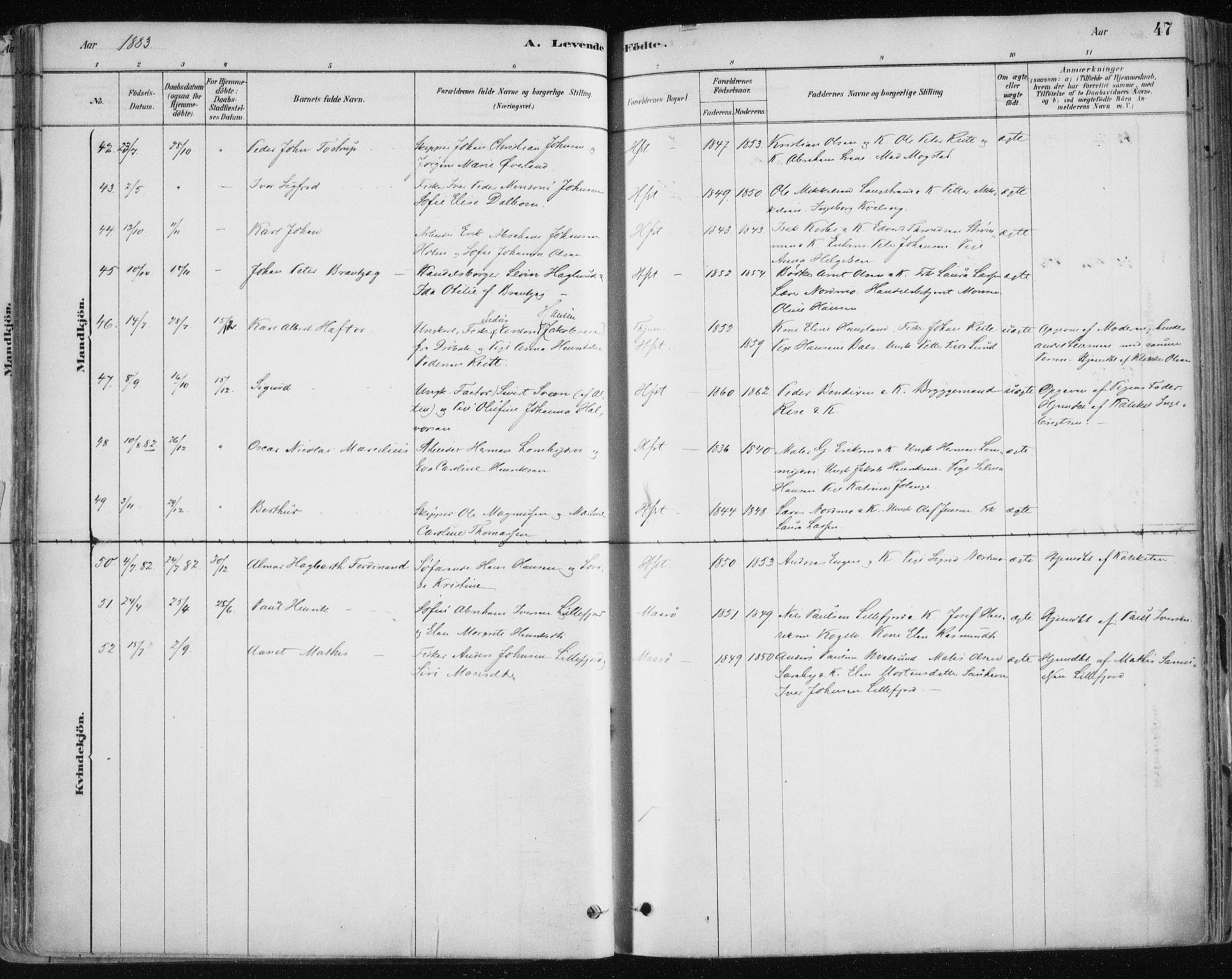 Hammerfest sokneprestkontor, SATØ/S-1347/H/Ha/L0008.kirke: Ministerialbok nr. 8, 1878-1889, s. 47