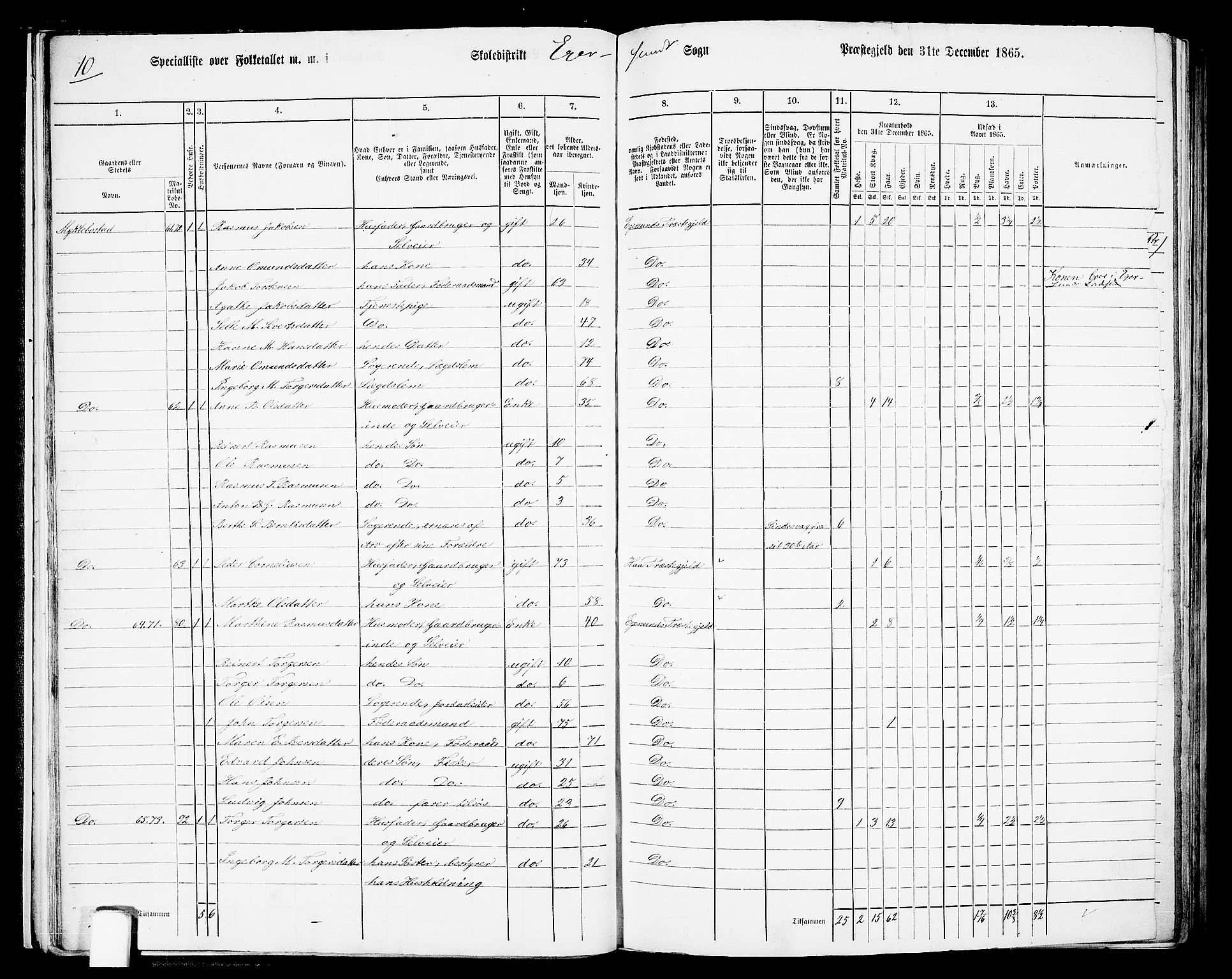 RA, Folketelling 1865 for 1116L Eigersund prestegjeld, Eigersund landsokn og Ogna sokn, 1865, s. 25