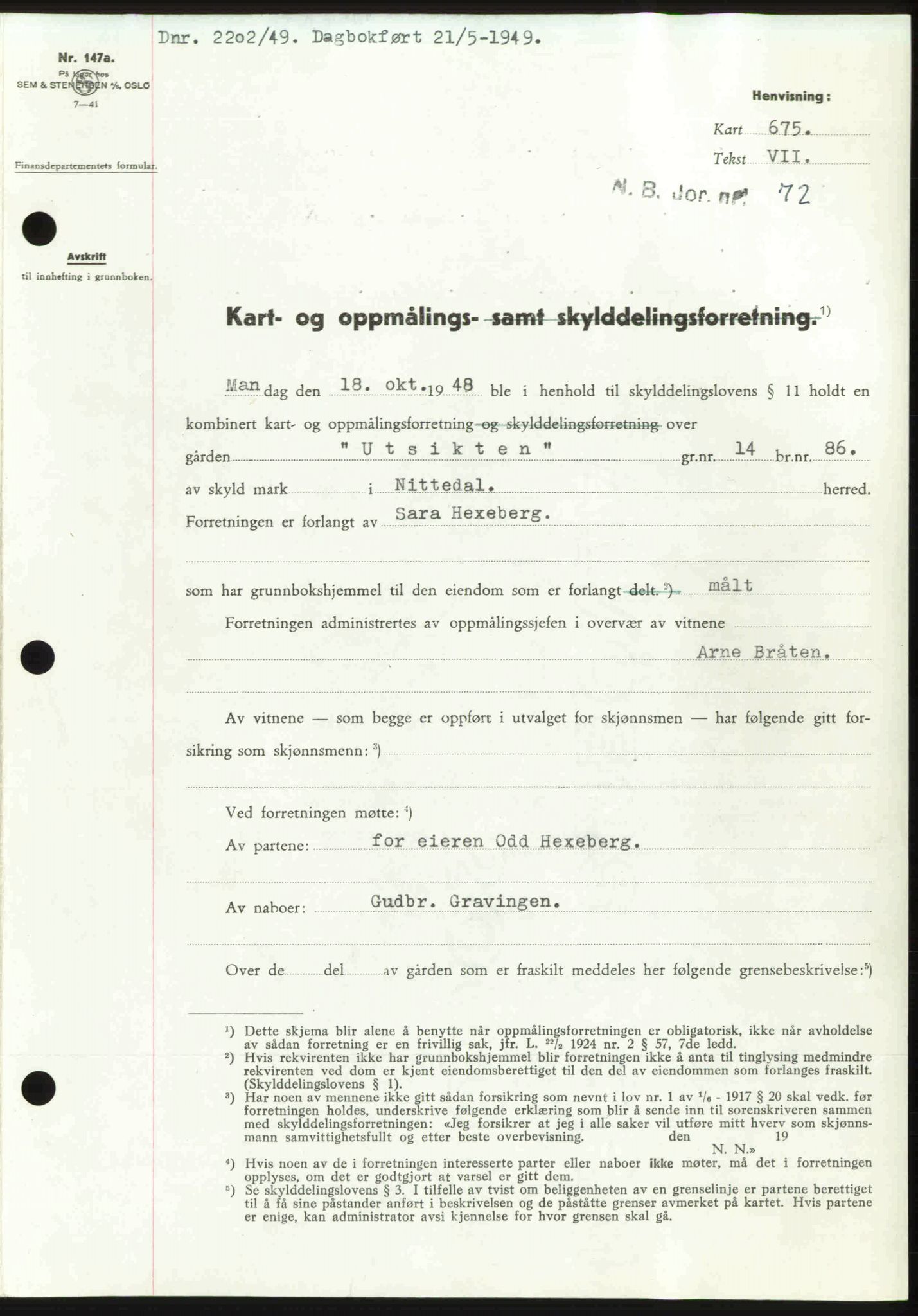 Nedre Romerike sorenskriveri, SAO/A-10469/G/Gb/Gbd/L0025: Pantebok nr. 25, 1949-1949, Dagboknr: 2202/1949