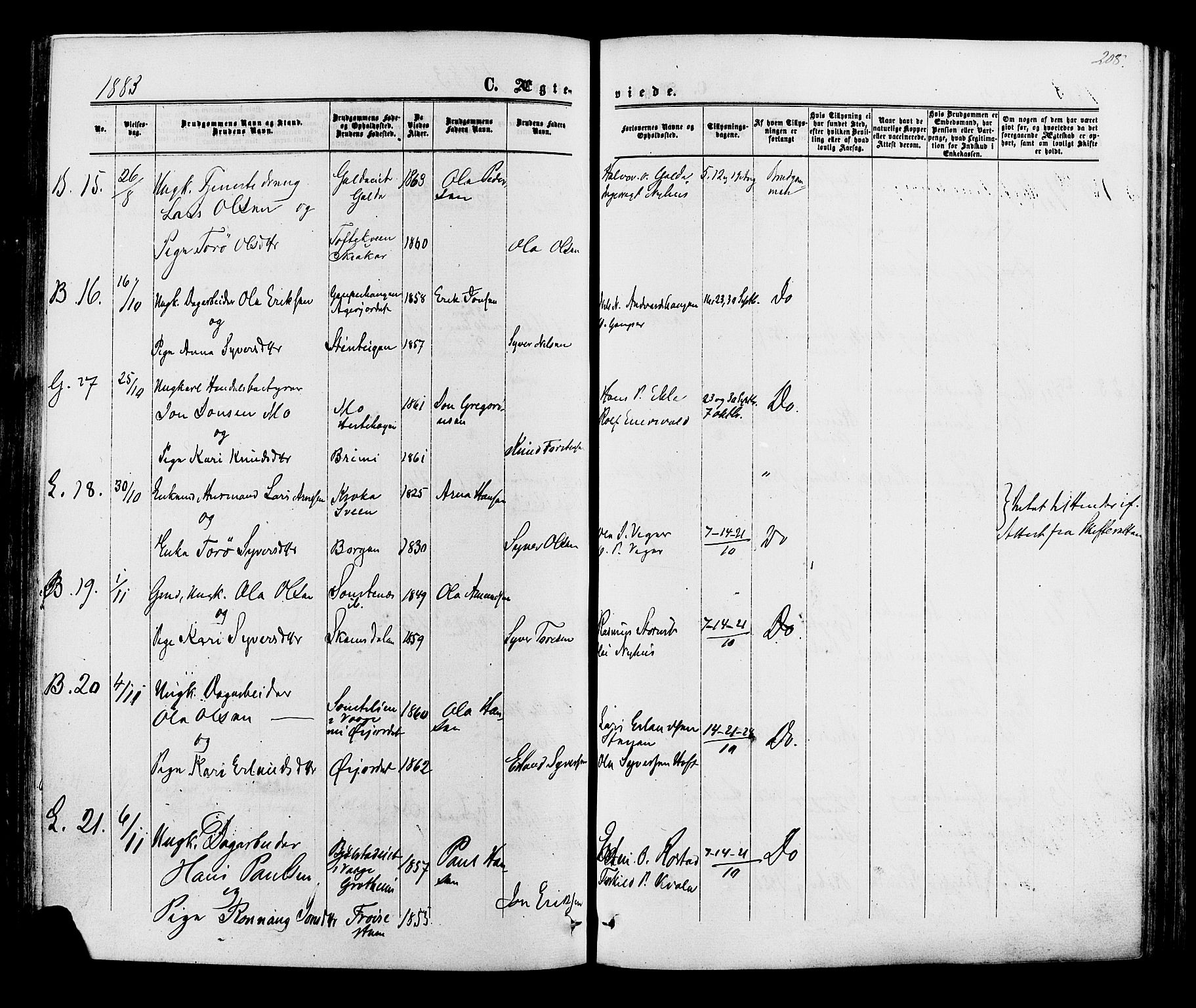 Lom prestekontor, AV/SAH-PREST-070/K/L0007: Ministerialbok nr. 7, 1863-1884, s. 208