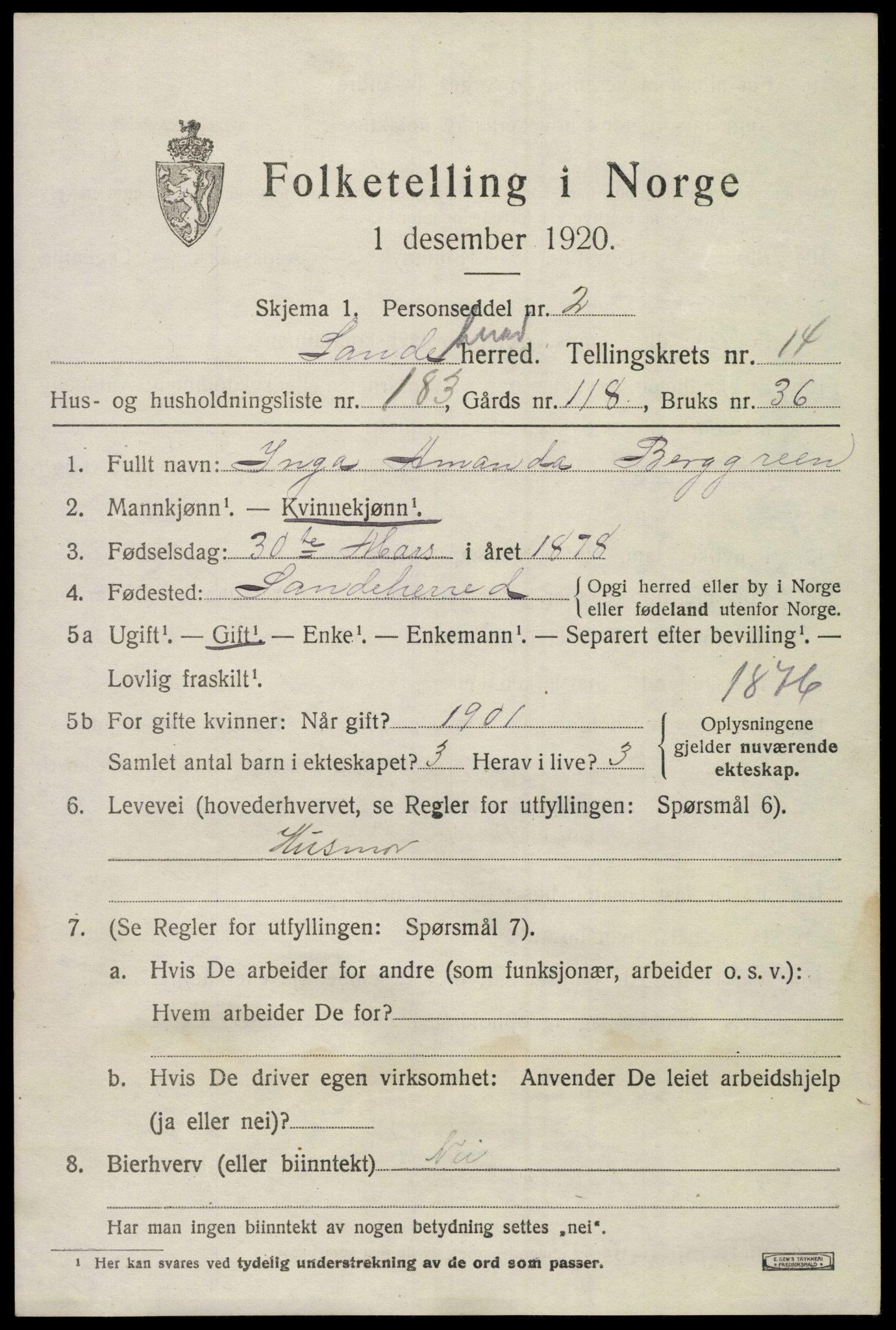 SAKO, Folketelling 1920 for 0724 Sandeherred herred, 1920, s. 22904