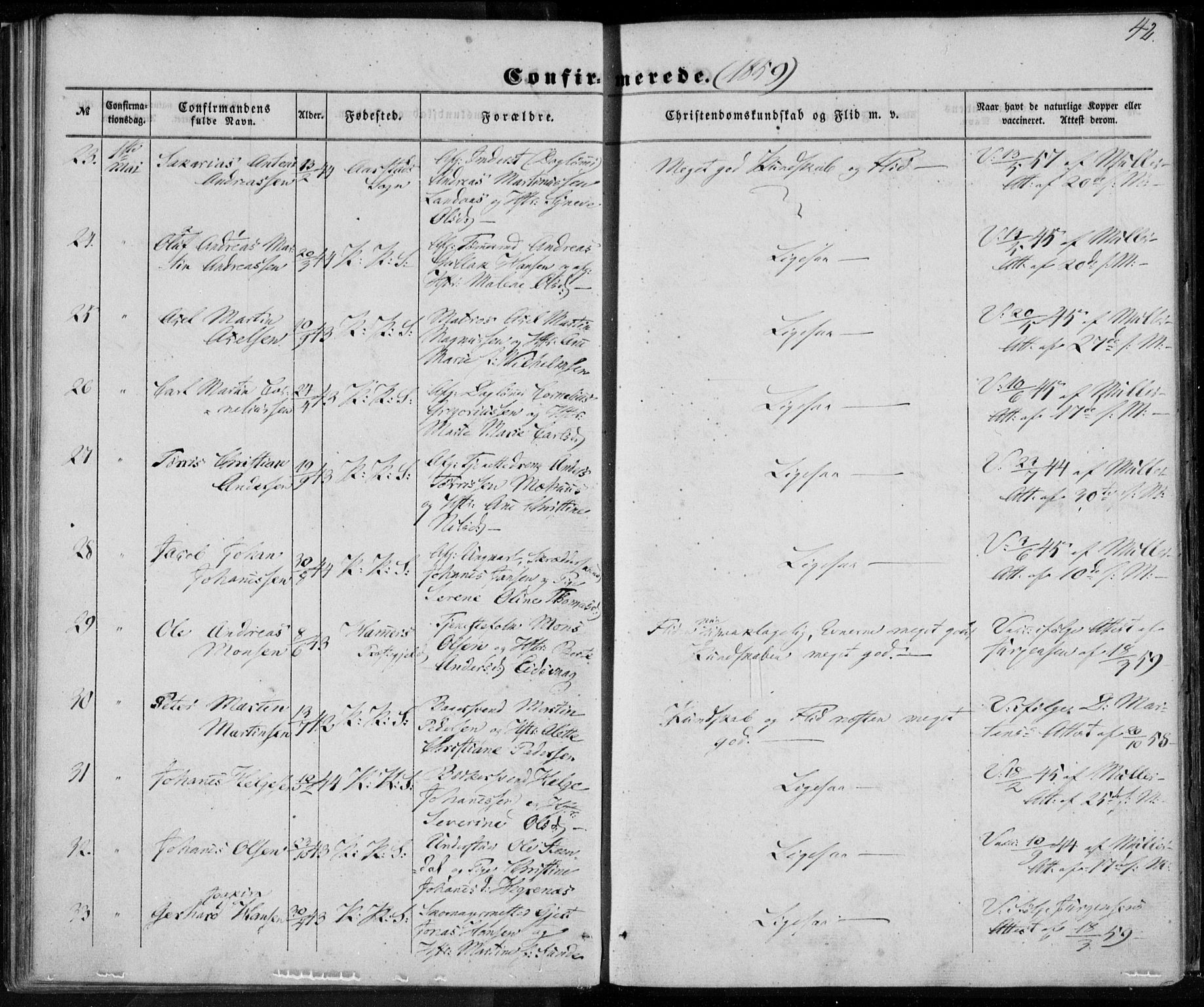 Korskirken sokneprestembete, SAB/A-76101/H/Haa/L0027: Ministerialbok nr. C 3, 1854-1868, s. 42