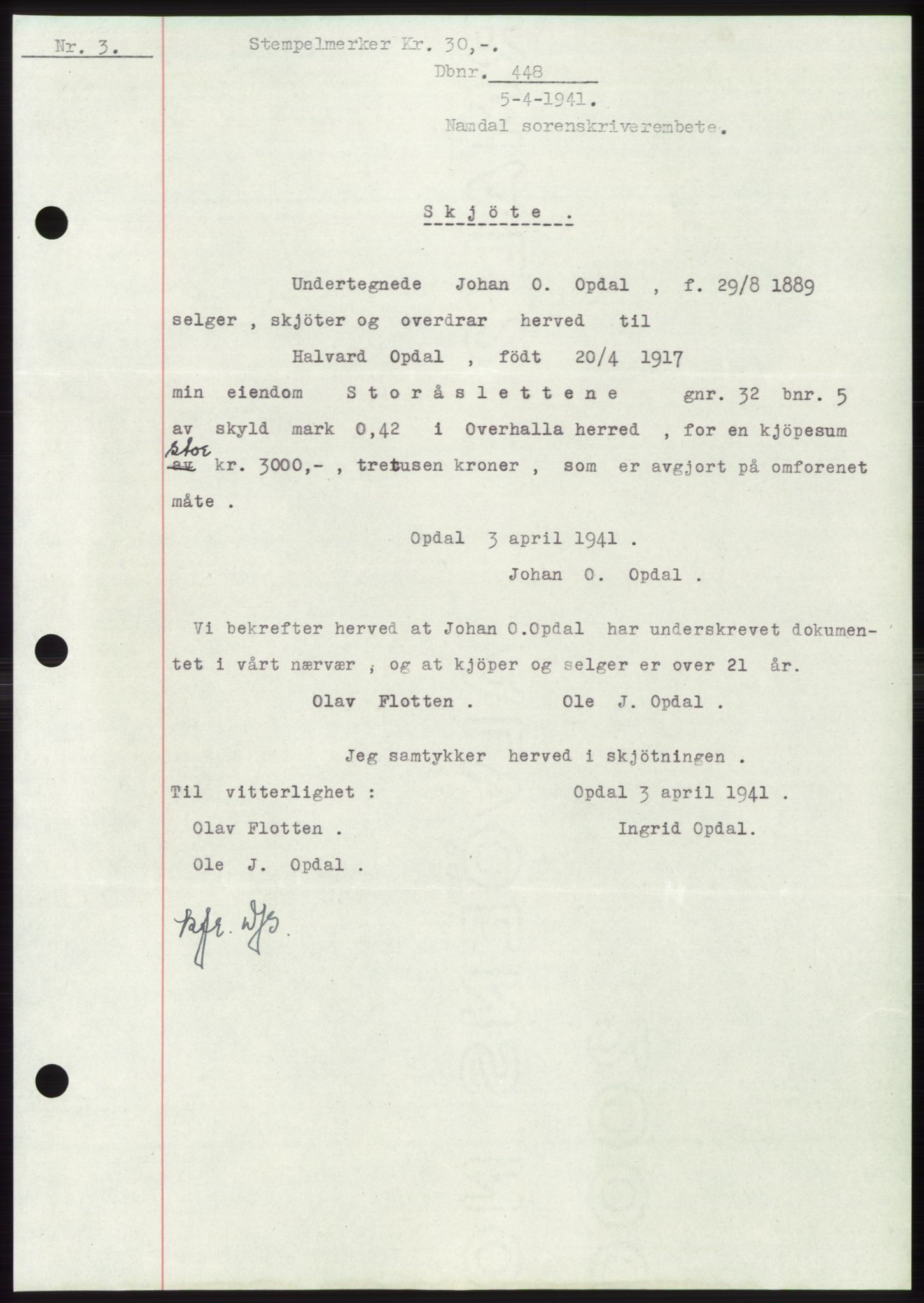 Namdal sorenskriveri, SAT/A-4133/1/2/2C: Pantebok nr. -, 1940-1941, Tingl.dato: 05.04.1941