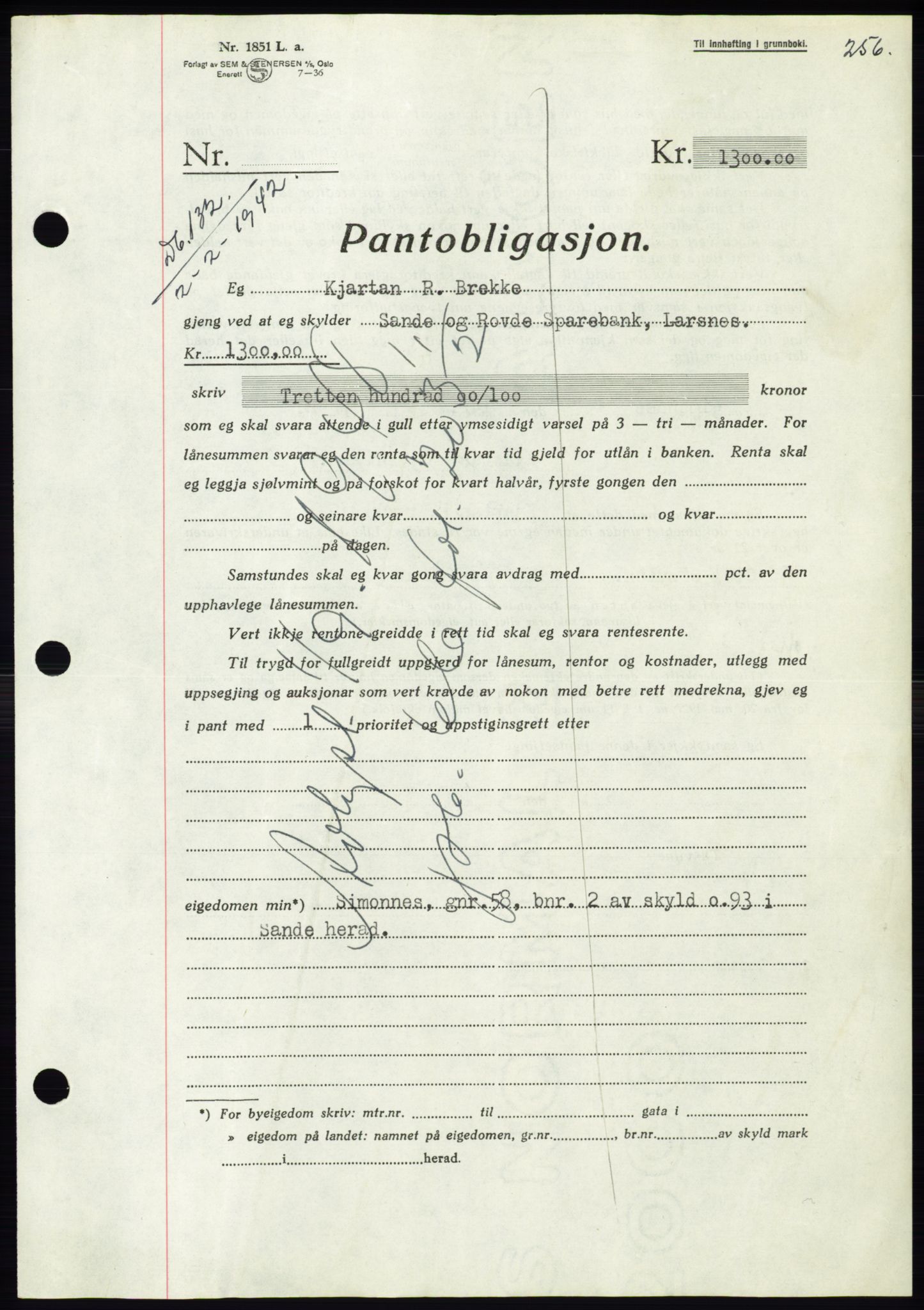 Søre Sunnmøre sorenskriveri, SAT/A-4122/1/2/2C/L0073: Pantebok nr. 67, 1941-1942, Dagboknr: 132/1942