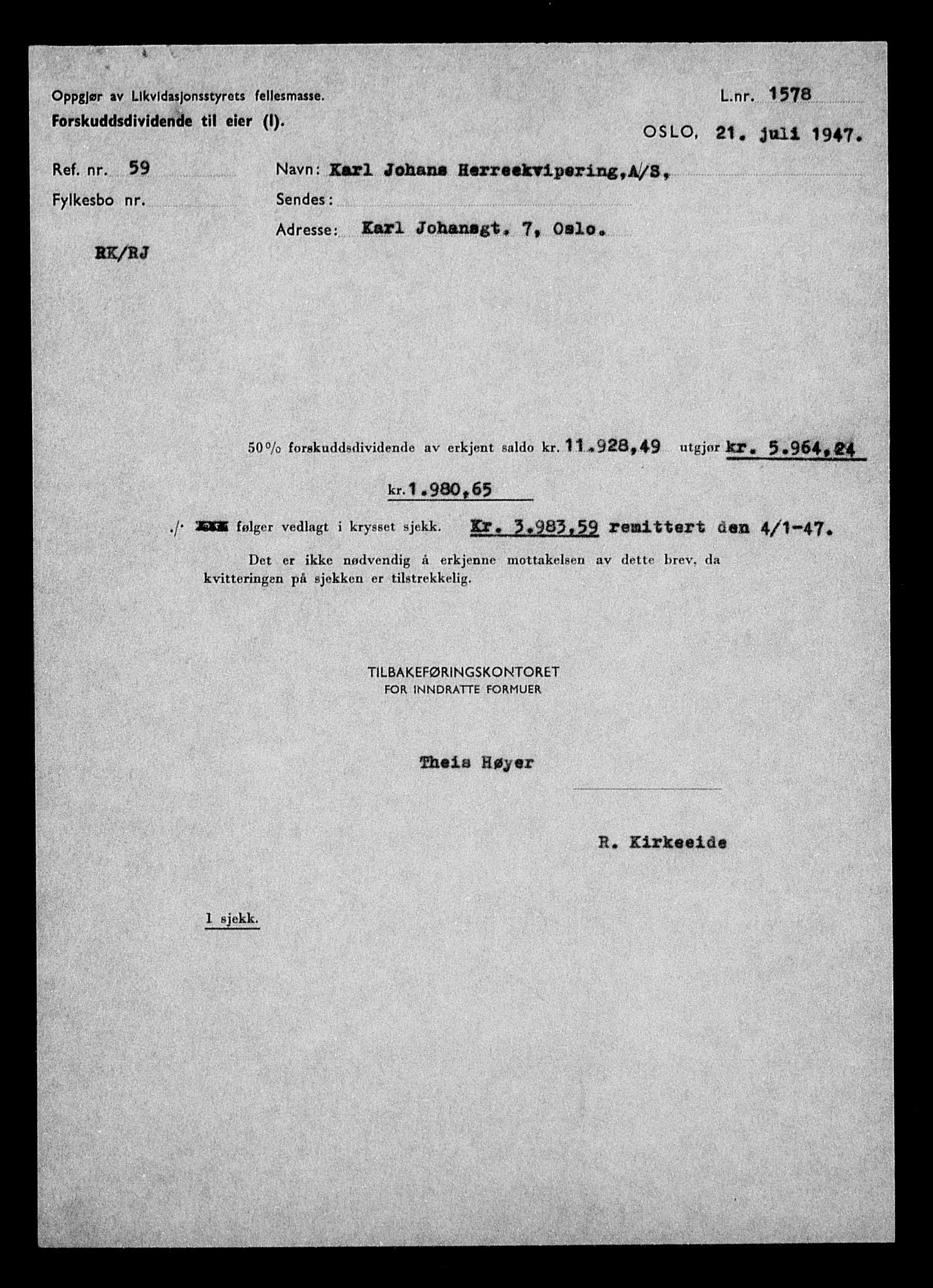 Justisdepartementet, Tilbakeføringskontoret for inndratte formuer, AV/RA-S-1564/H/Hc/Hcc/L0949: --, 1945-1947, s. 42