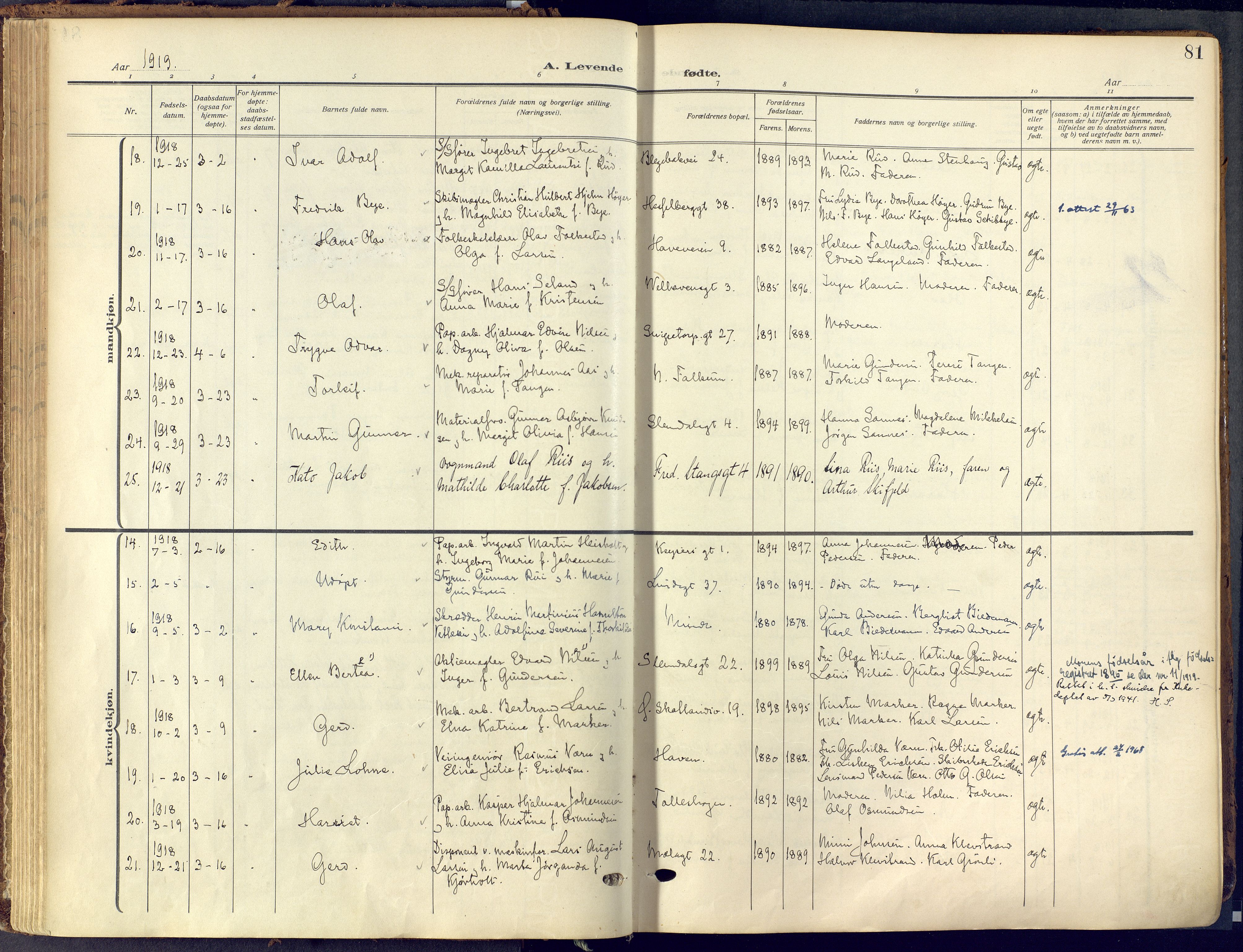 Skien kirkebøker, SAKO/A-302/F/Fa/L0013: Ministerialbok nr. 13, 1915-1921, s. 81