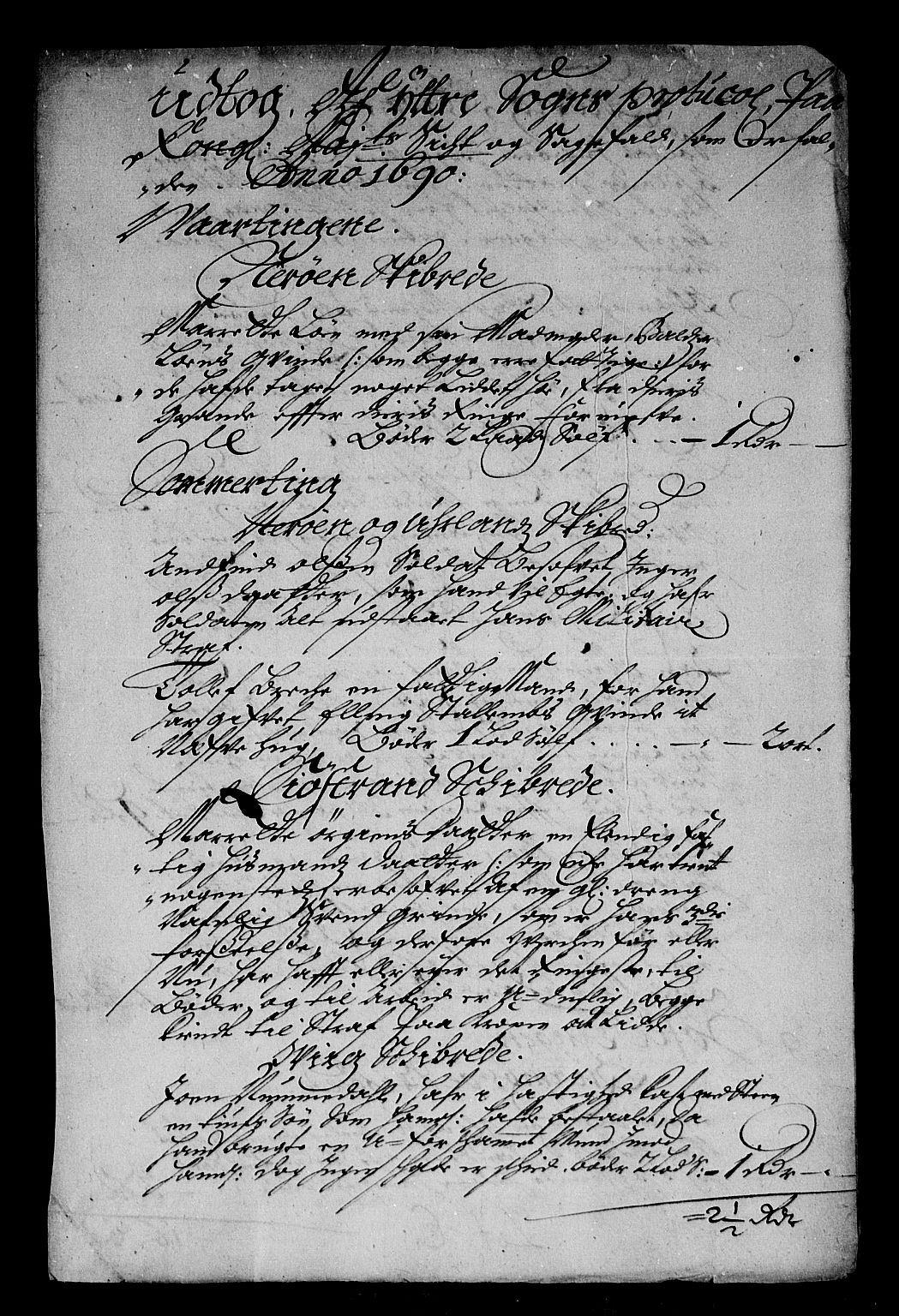 Rentekammeret inntil 1814, Reviderte regnskaper, Stiftamtstueregnskaper, Bergen stiftamt, RA/EA-6043/R/Rc/L0093: Bergen stiftamt, 1690