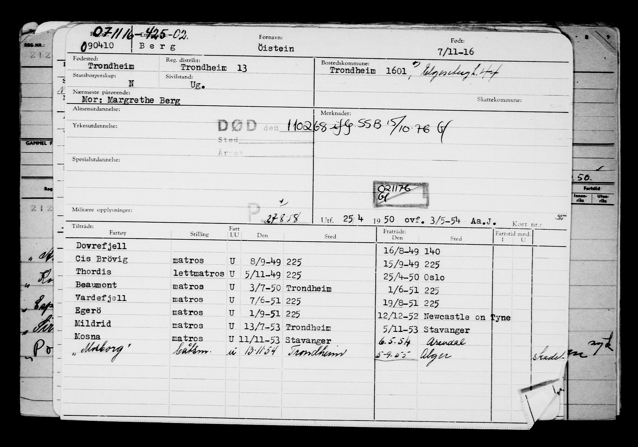 Direktoratet for sjømenn, RA/S-3545/G/Gb/L0143: Hovedkort, 1916, s. 607