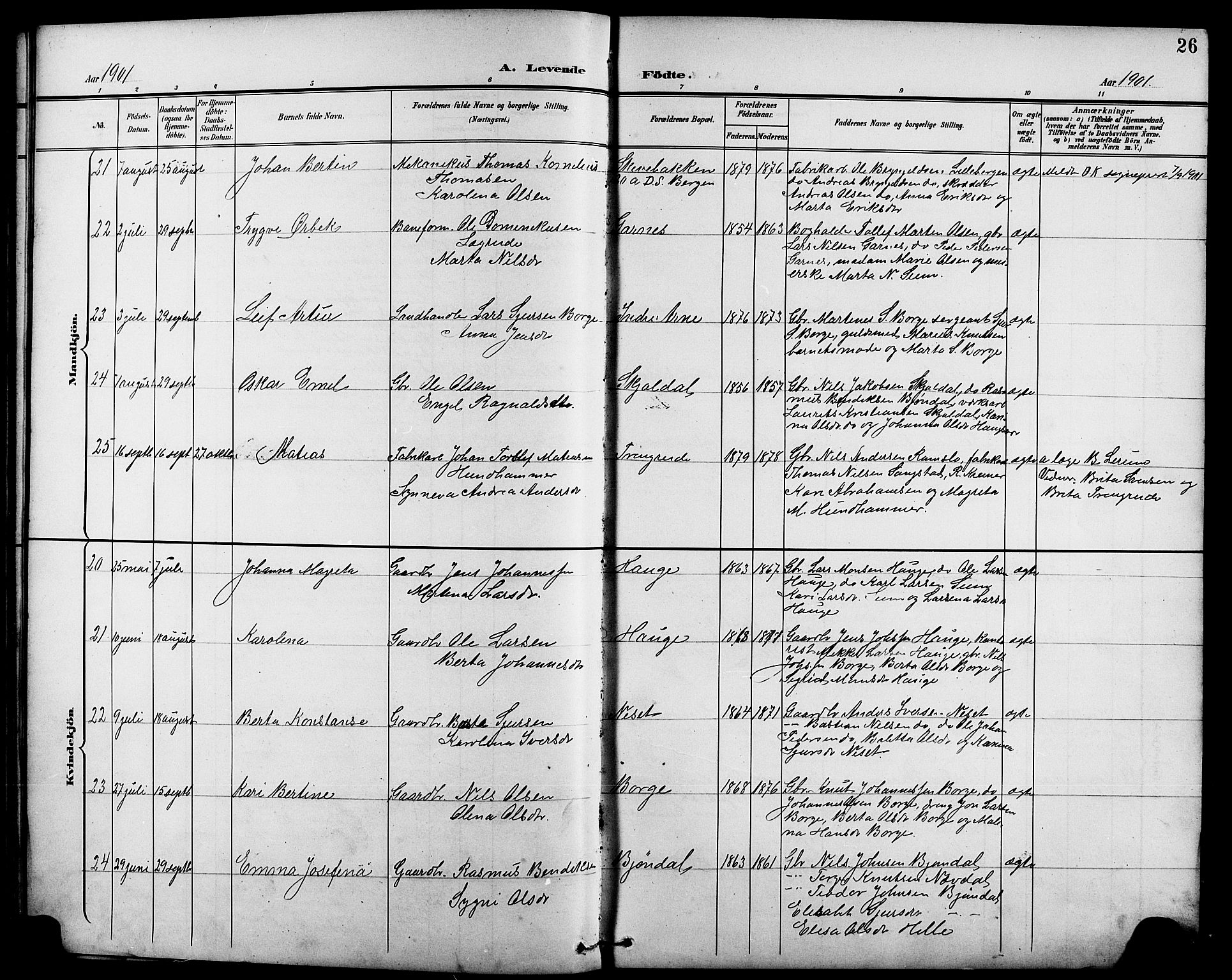 Arna sokneprestembete, AV/SAB-A-74001/H/Ha/Hab: Klokkerbok nr. A 4, 1898-1910, s. 26