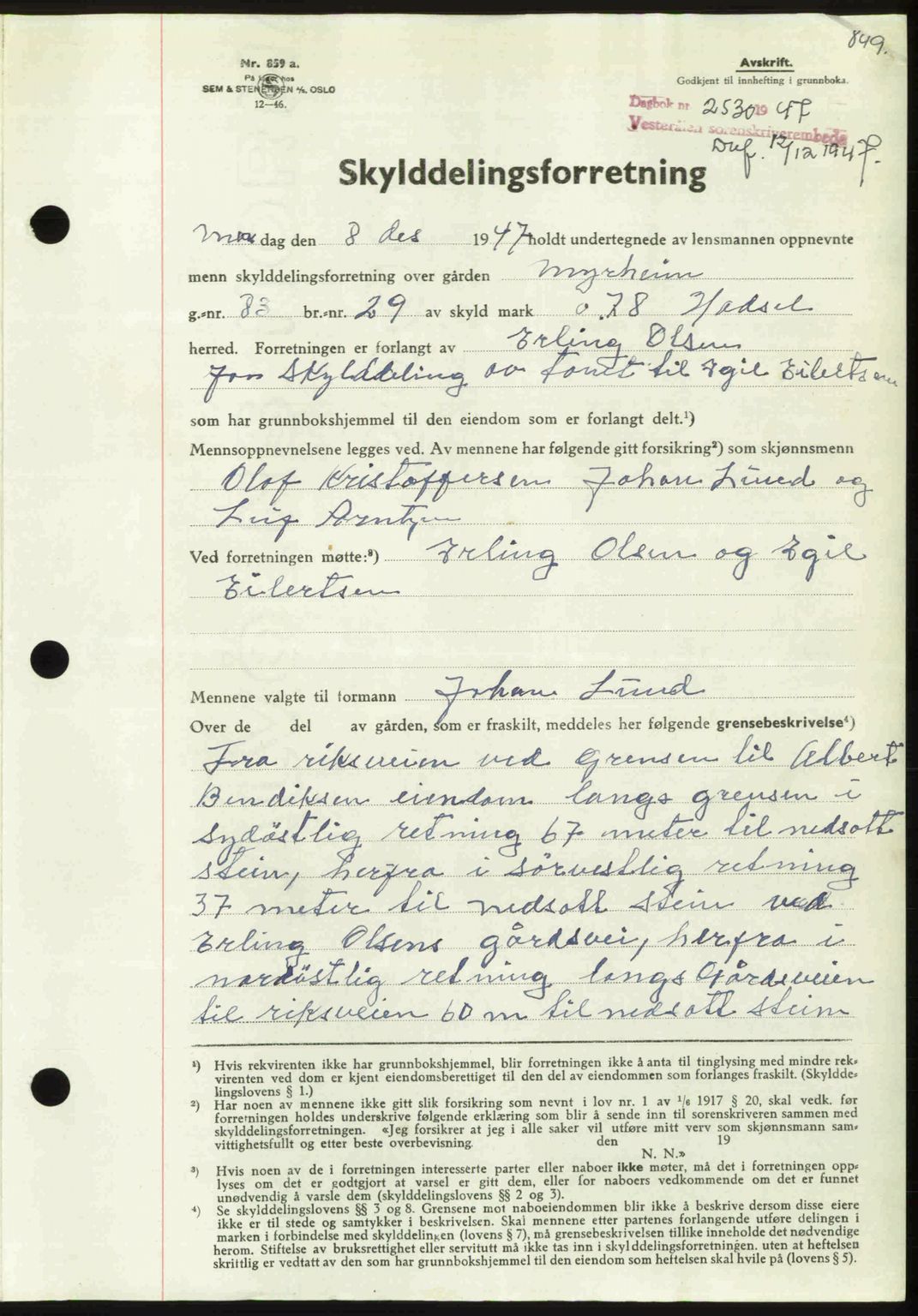Vesterålen sorenskriveri, SAT/A-4180/1/2/2Ca: Pantebok nr. A21, 1947-1947, Dagboknr: 2530/1947