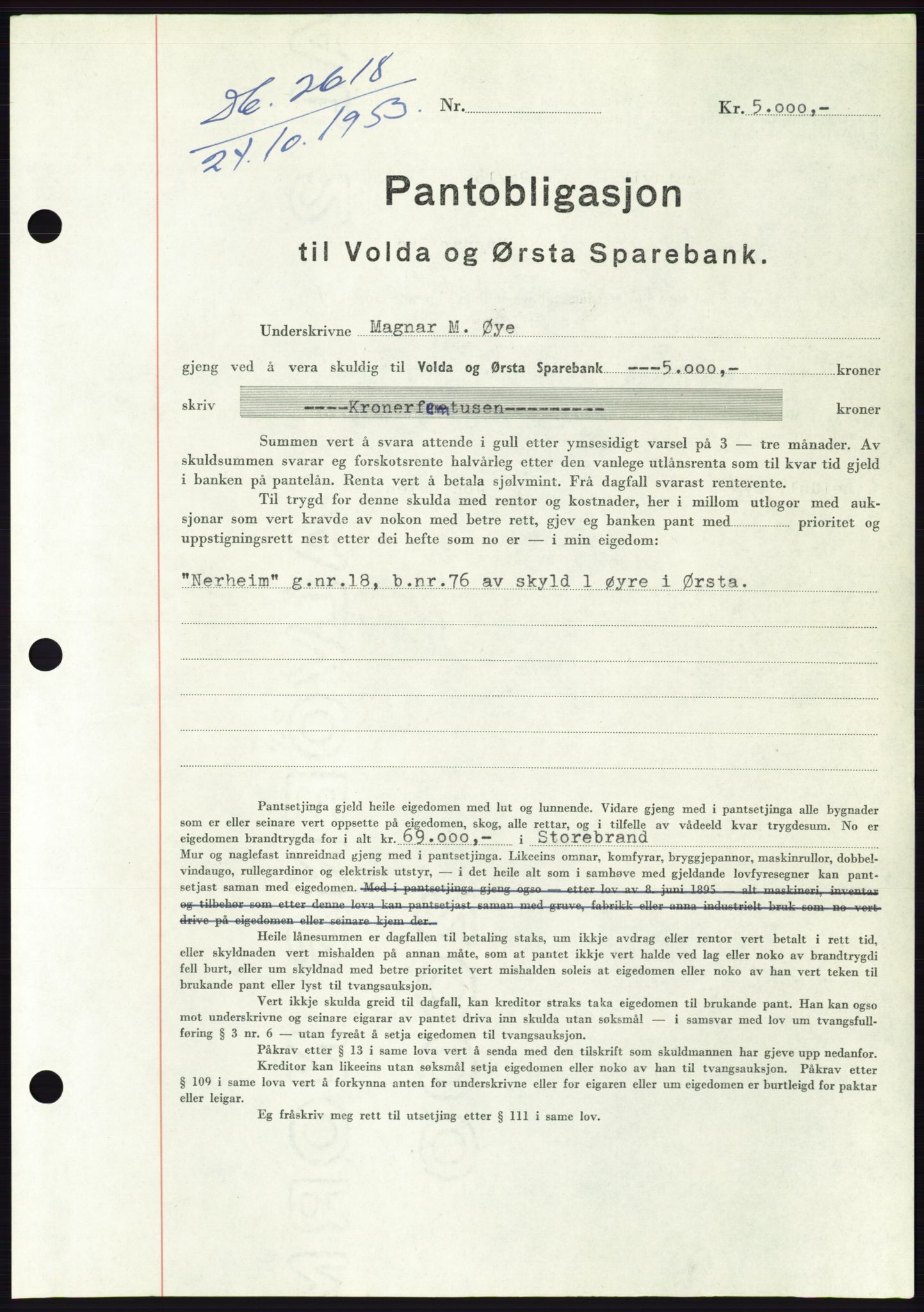Søre Sunnmøre sorenskriveri, AV/SAT-A-4122/1/2/2C/L0124: Pantebok nr. 12B, 1953-1954, Dagboknr: 2618/1953