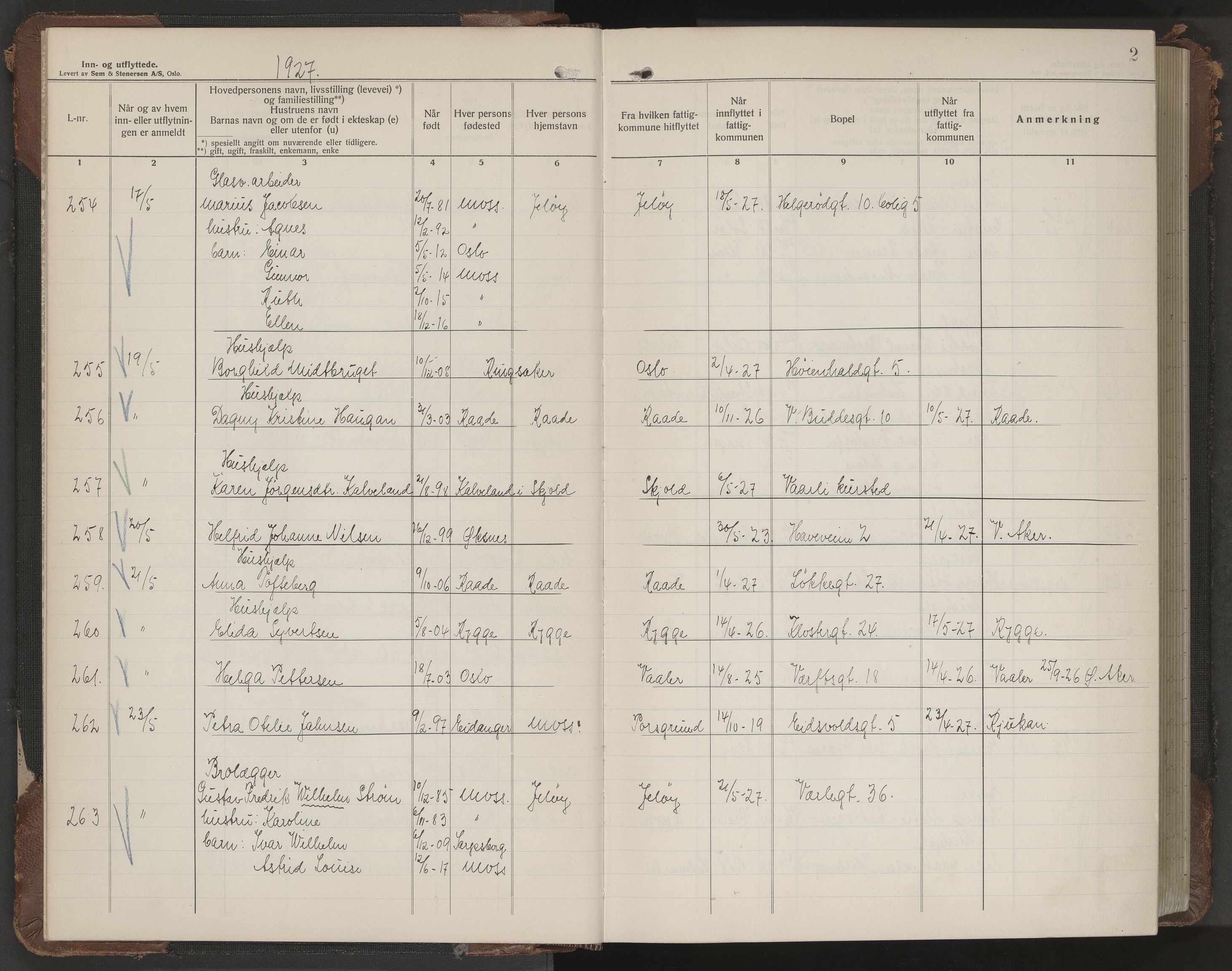 Moss folkeregister, AV/SAO-A-10020/J/L0006: Inn- og utflyttede i Moss fattigkommune, 1927-1936