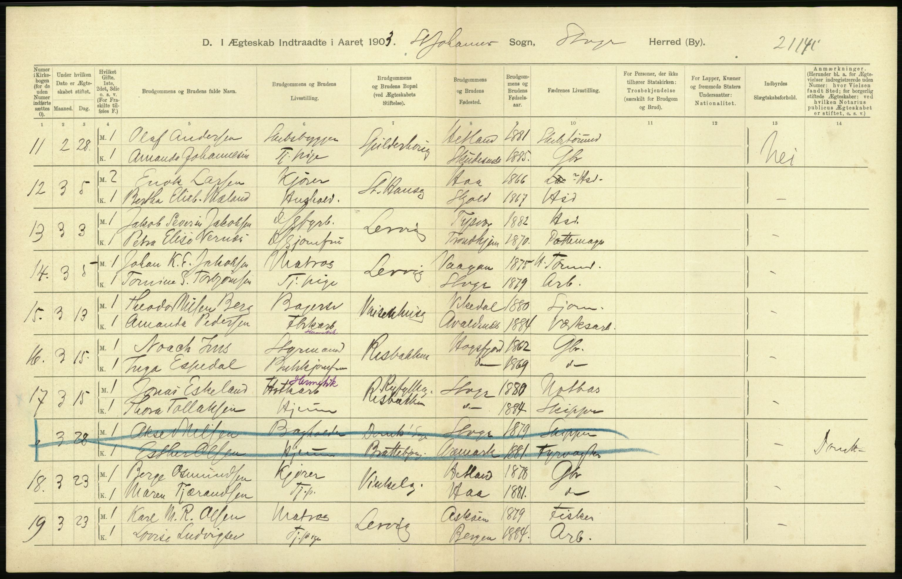 Statistisk sentralbyrå, Sosiodemografiske emner, Befolkning, AV/RA-S-2228/D/Df/Dfa/Dfaa/L0012: Stavanger amt: Fødte, gifte, døde, 1903, s. 588