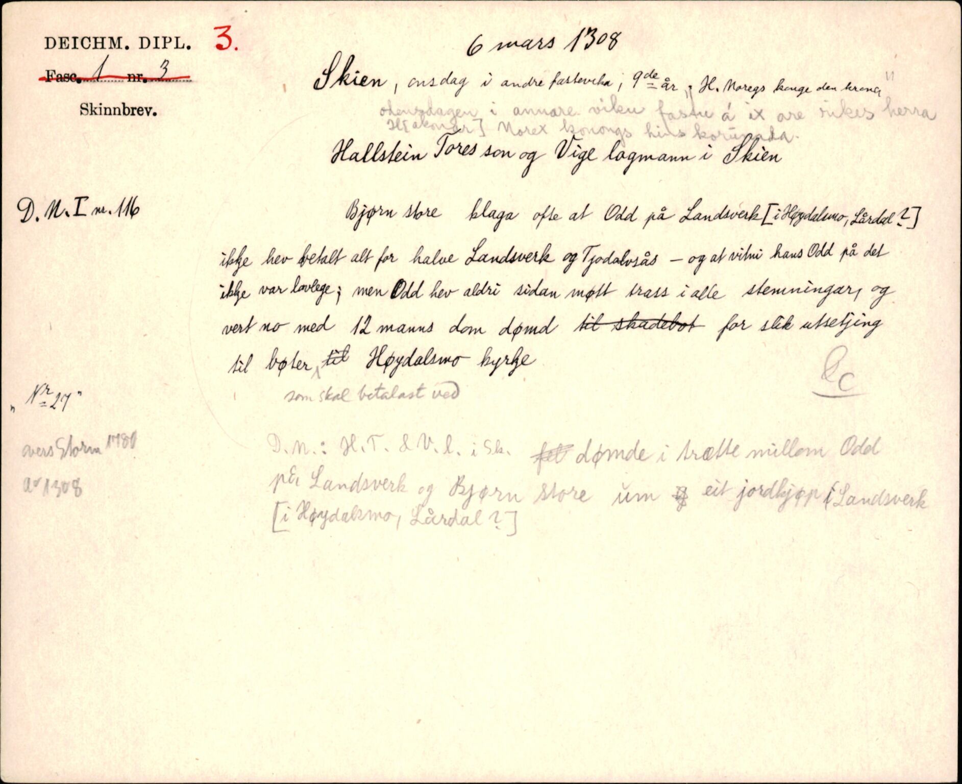 Riksarkivets diplomsamling, AV/RA-EA-5965/F35/F35j/L0001: Regestsedler: Deichmanske diplomer nr. 1-450, s. 11