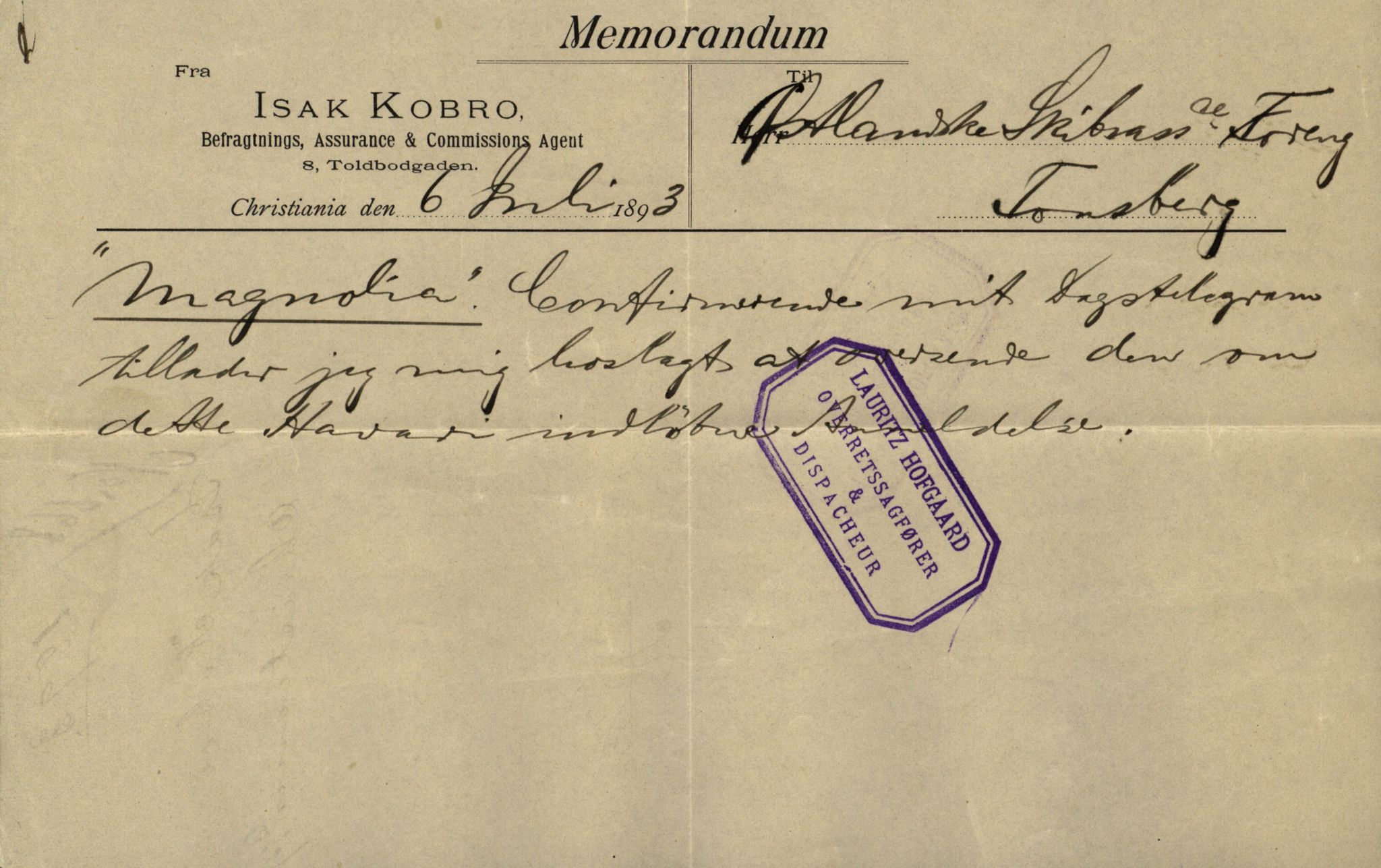 Pa 63 - Østlandske skibsassuranceforening, VEMU/A-1079/G/Ga/L0030/0007: Havaridokumenter / Furu, Magnhild, Magnolia, Havfruen, Tichborne, 1893, s. 26