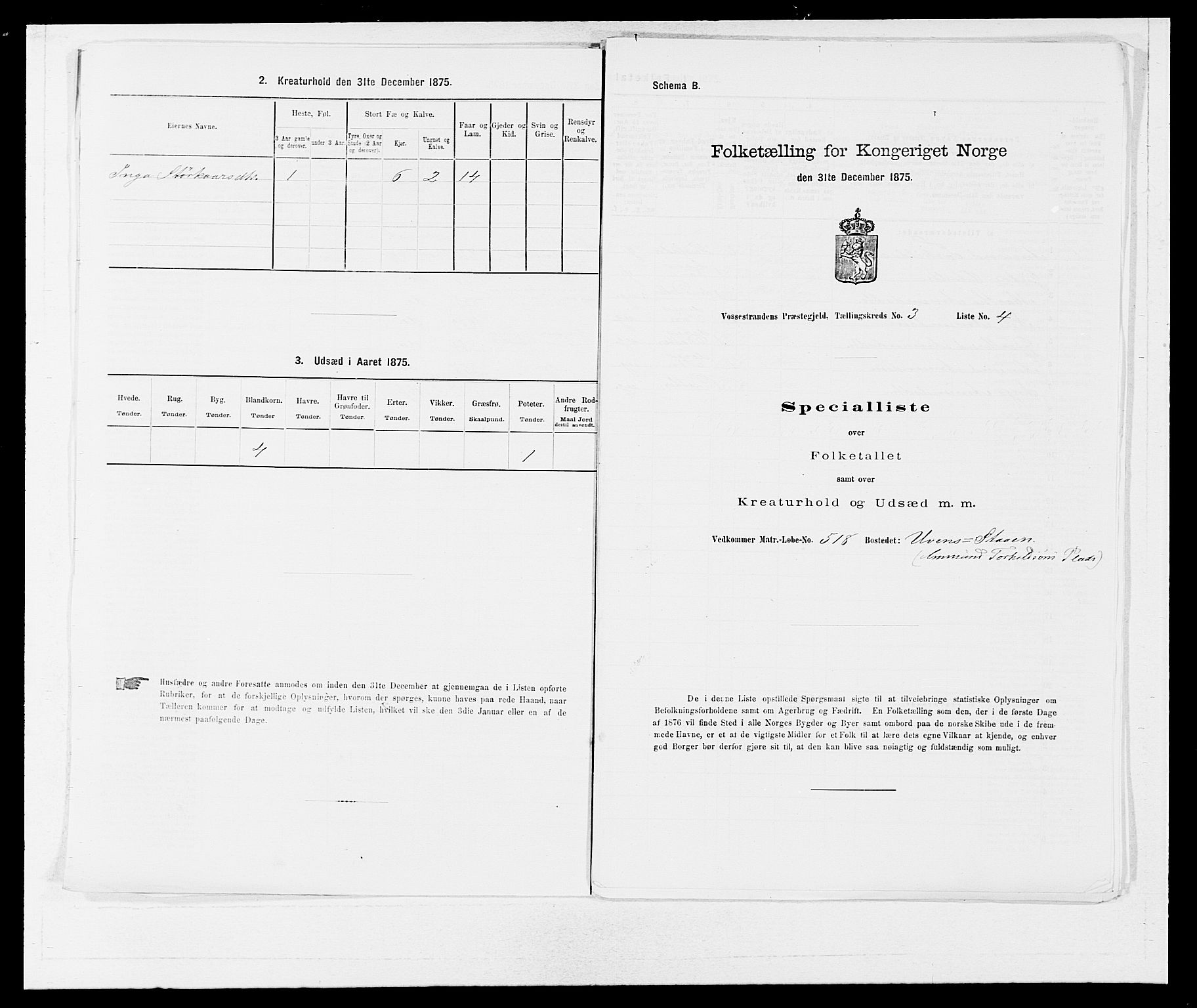 SAB, Folketelling 1875 for 1236P Vossestrand prestegjeld, 1875, s. 207